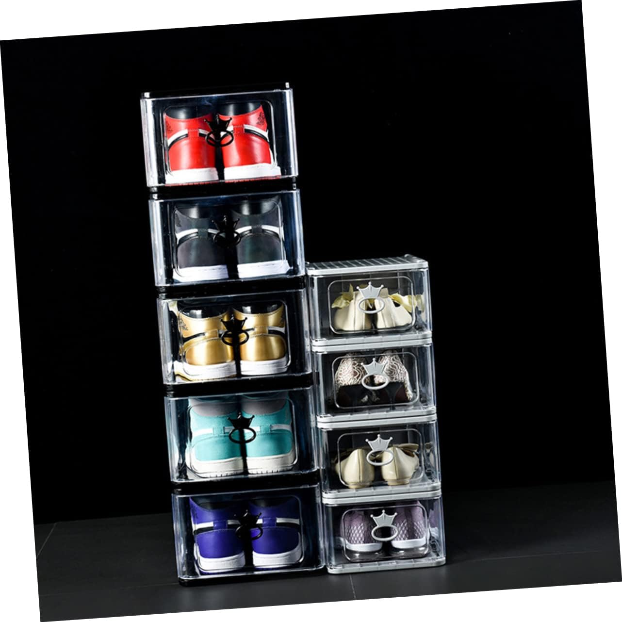 CHILDWEET 5pcs Small Detachable Transparent Shoes Storage Boxes Stackable Plastic Organizer for Home Bedroom Breathable Design for Shoes and Accessories Black
