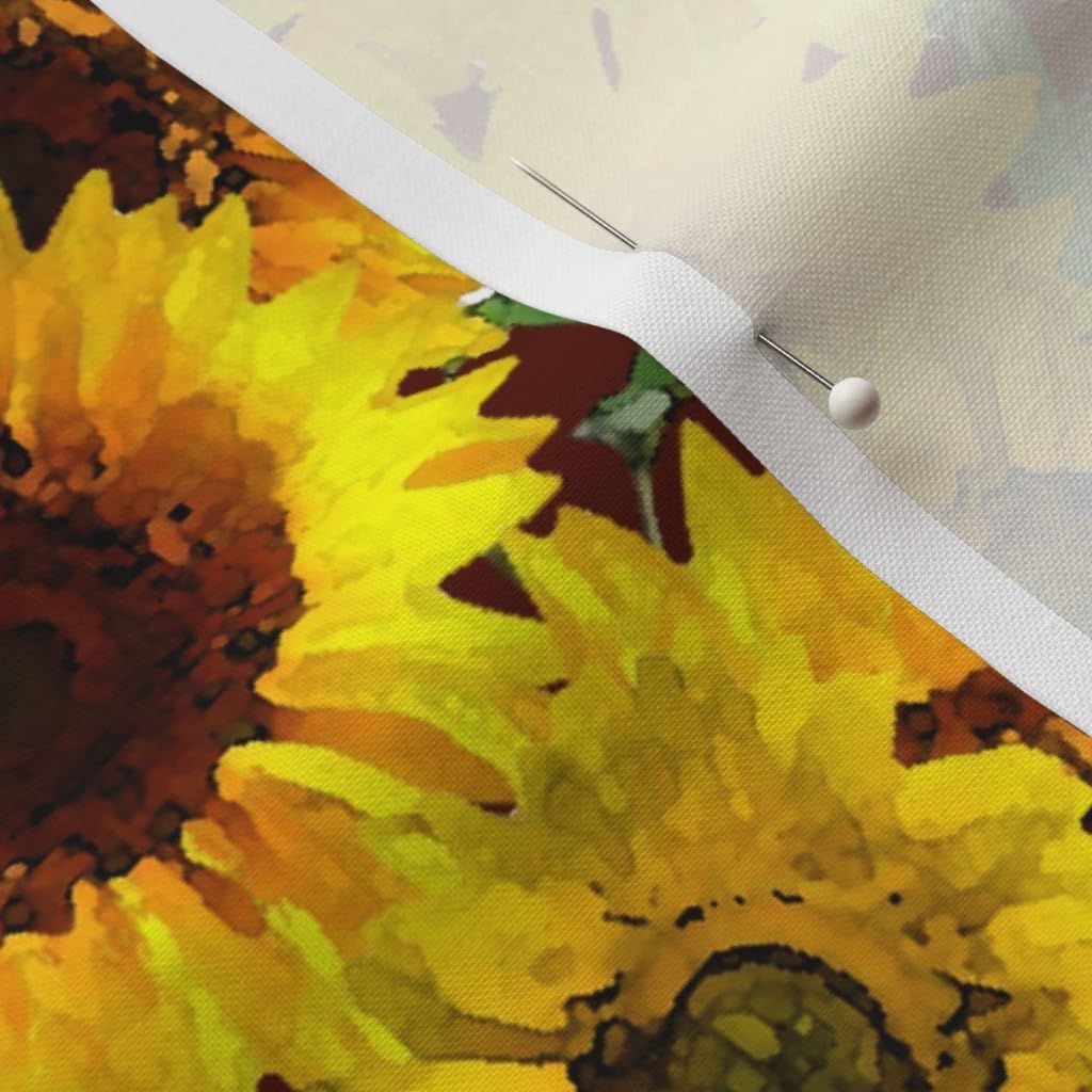 Spoonflower Fabric - Bee Watercolor Sunflower Yellow Spring Nature Whimsical Insects Printed on Petal Signature Cotton Fabric by The Yard - Sewing Quilting Apparel Crafts Decor