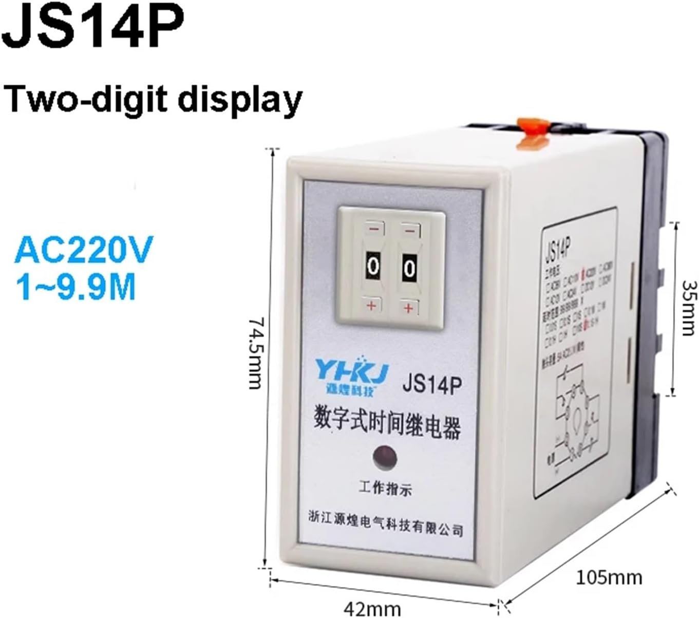 JS14P Time Relay 2-digit/3-digit Digital Display Energized Delay Time 0.1S 9.9S 99S 99M 999S 99M 99H AC220V AC380V with Base(AC220V 1-9.9M)