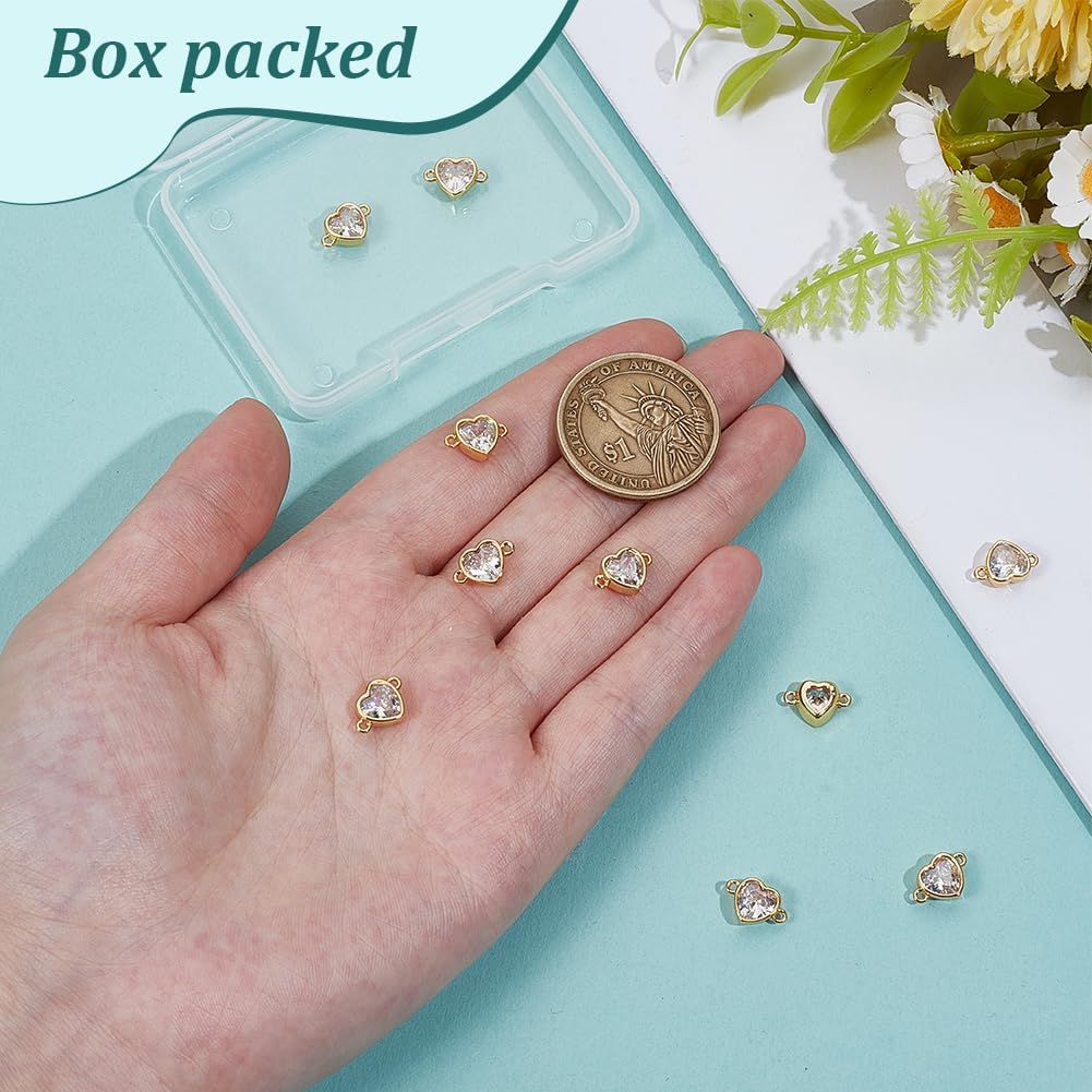 BENECREAT 10PCS 18K Gold Plated Brass Heart Connecter, 7.5x11mm Cubic Zirconia Link Connector, Heart Link Charms for Earring Bracelet Jewelry Making Festival Gift (Golden) - Image 3