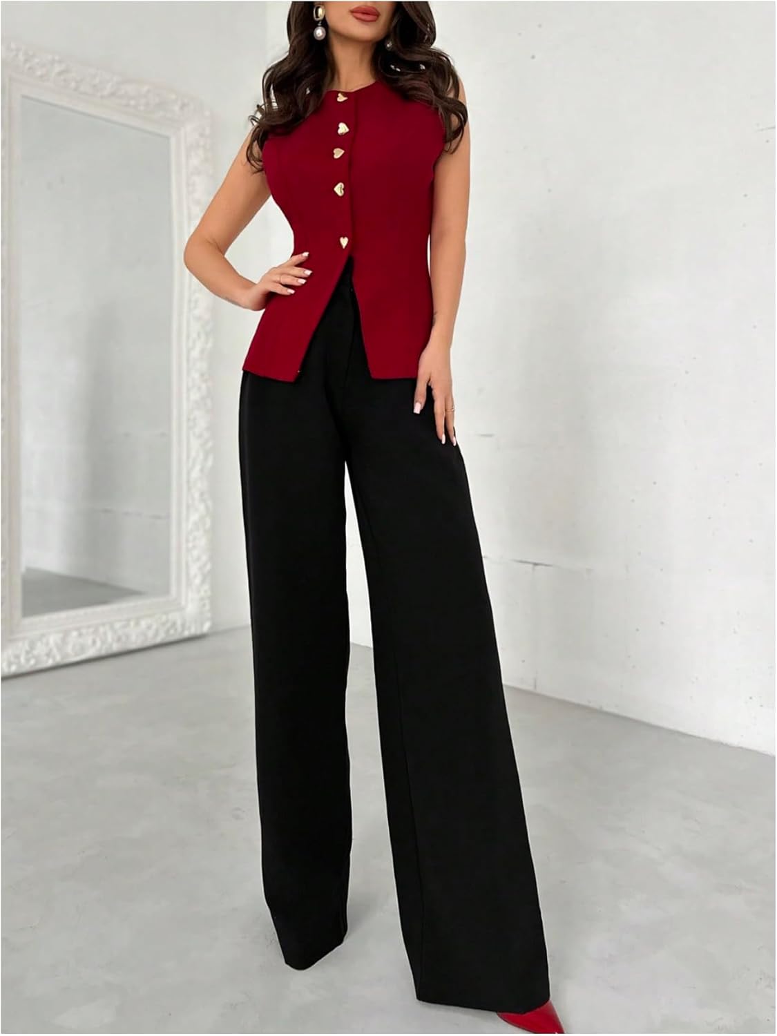 GORGLITTER Women's Sleeveless Blazer Vest Dressy Button Down Vest Top Crew Neck Business Casual Suit Vests 2025 - Image 5