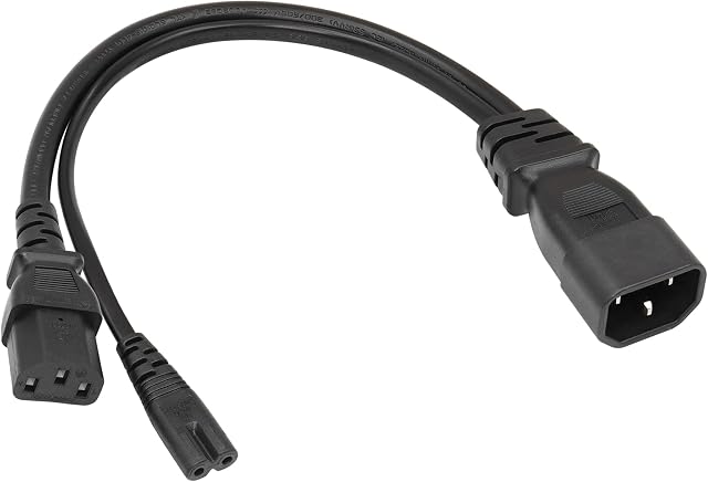C14 to C13+C7 Y Splitter Power Plug Cord YACSEJAO 10A/250V IEC 320 C14 Male to C13+C7 Female Splitter AC Power Extension Adapter Cable(1FT/30CM)