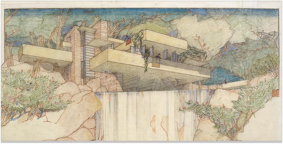 Frank Lloyd Wright Falling Water: 24x48 Extra Large Unframed Print Poster - Iconic Architecture Art - Modern Design, Nature-Inspired Decor, Perfect for Living Room, Office, or Gift