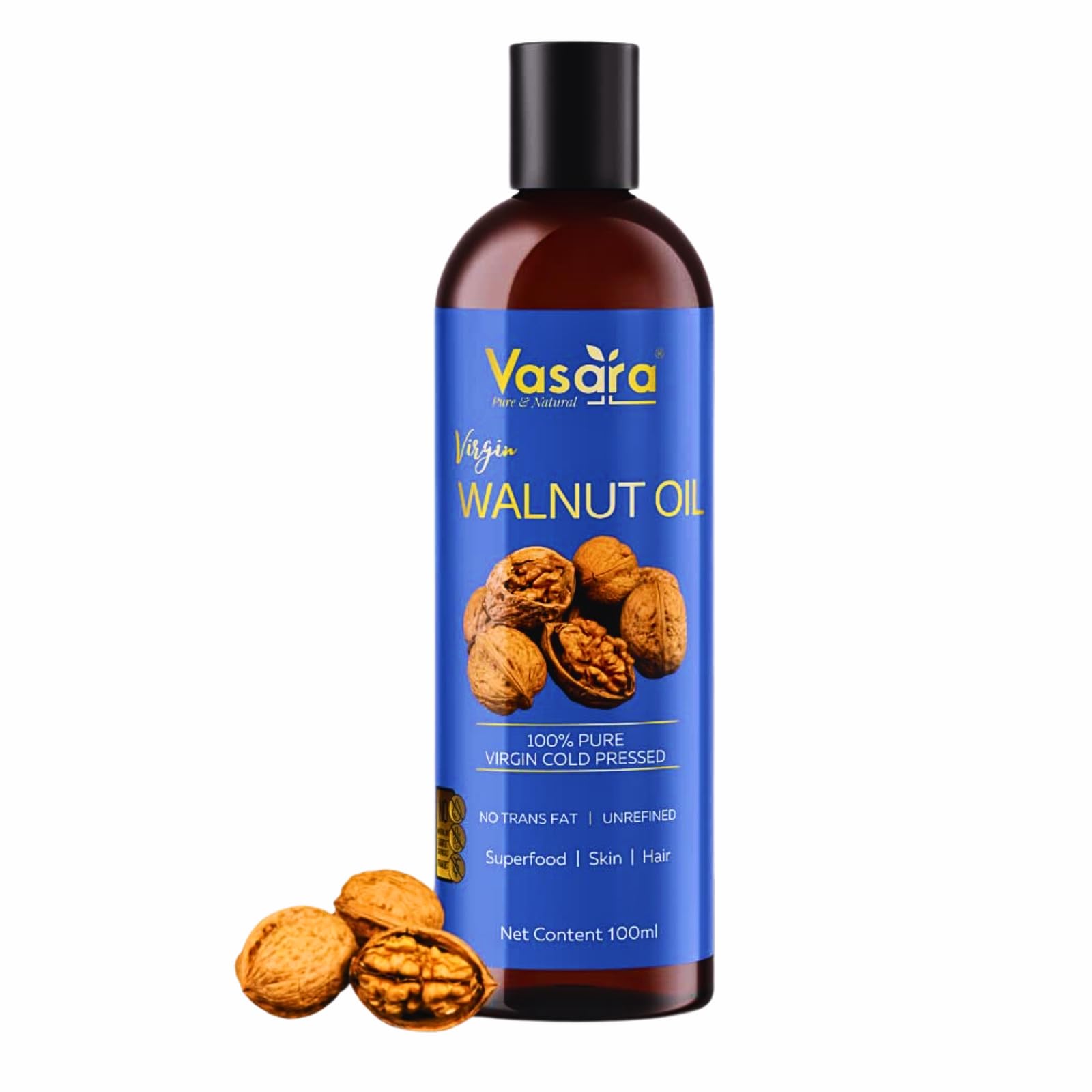VASARA 100% Cold Pressed Walnut Oil (Akhrot Ka Tel)-100ml | Unrefined and Unfiltered | Pure and Virgin grade |Rich in Omega-3 & Antioxidants | Ideal for thyroid massage, Face Skin & Hair Care (100ml)-image-19