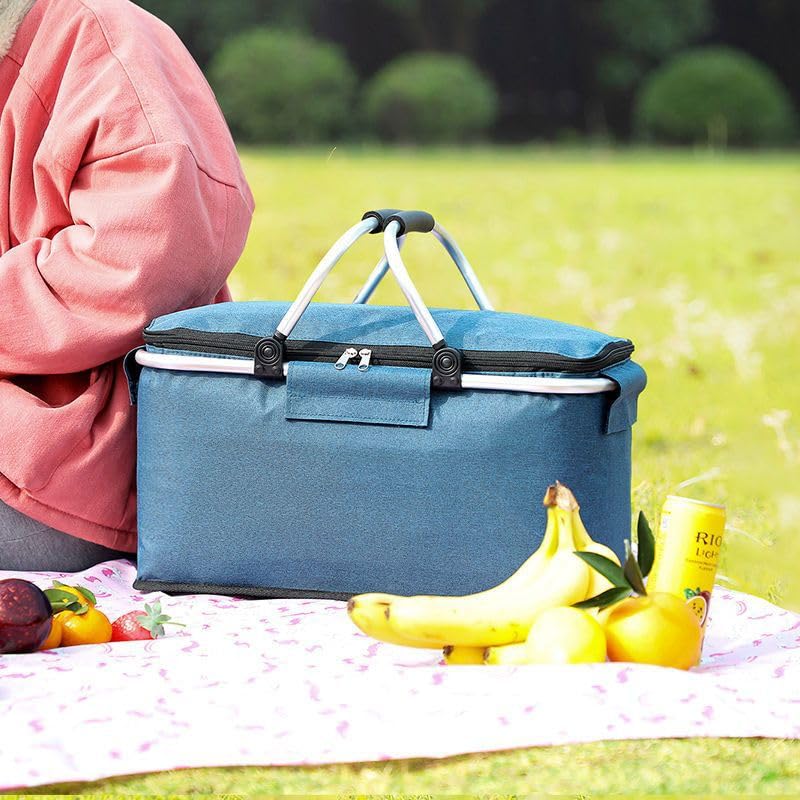 Panier à provisions pliable 20L bleu isolé pour courses et pique-nique