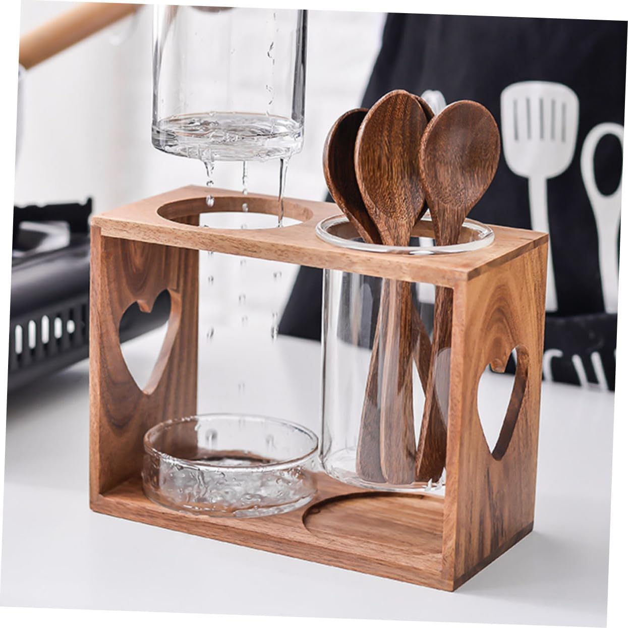 Chopstick Holder and Cutlery Storage Rack Bamboo Cutlery Organizer for Kitchen Glass Drain Holder for Household Use Suitable for Restaurants and Home Cooking