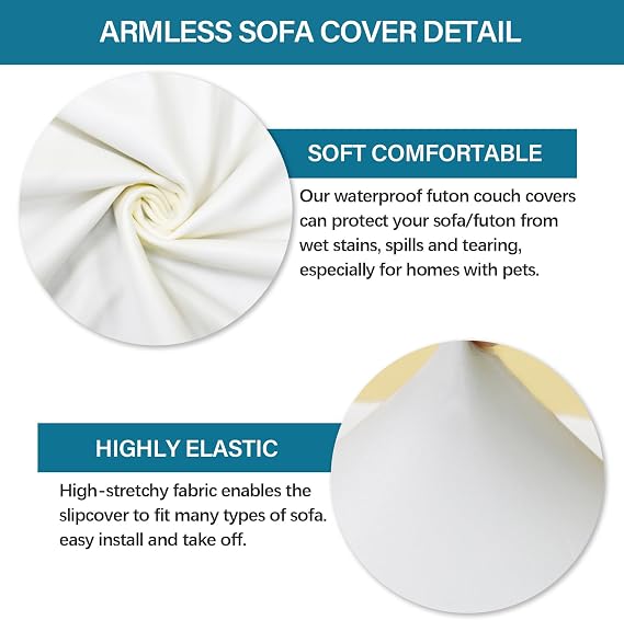 PU Leather Futon Cover, White, Medium