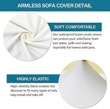 PU Leather Futon Cover, White, Medium