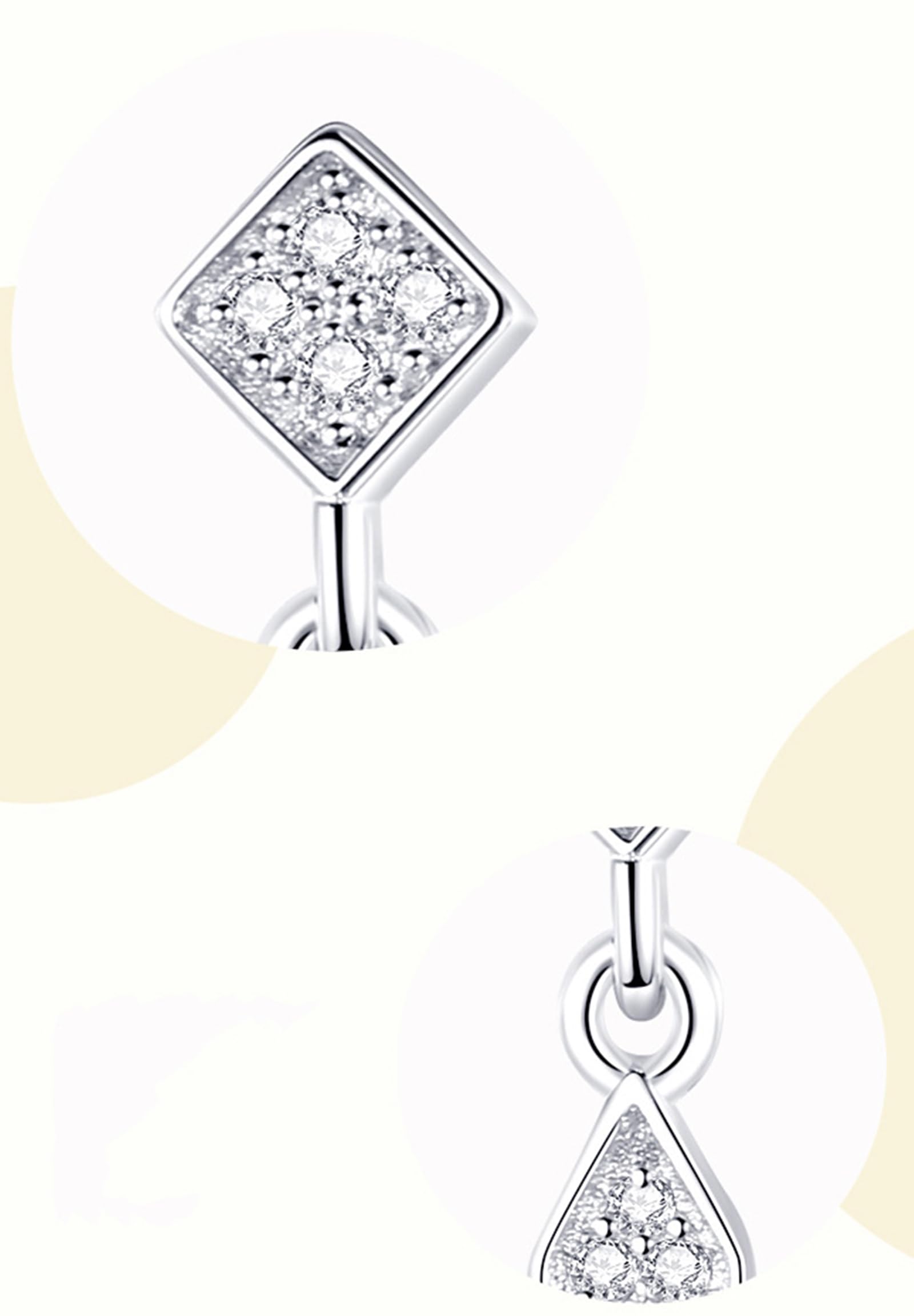 Orecchini a perno da donna, in oro bianco, in platino, quadrati con ciondolo geometrico in moissanite