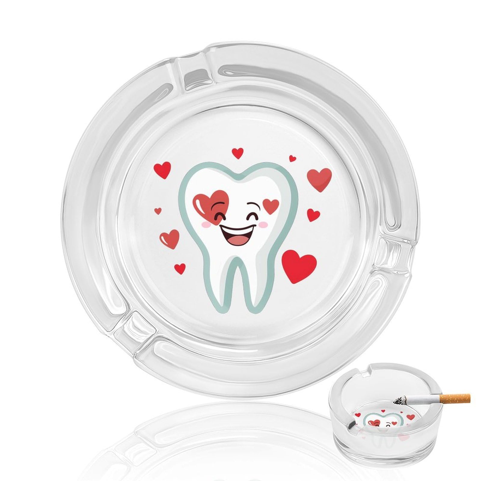 Tooth Smile Heart Ashtray Portable Round Glass Outdoor Ash Tray for Home Office Garden Pub