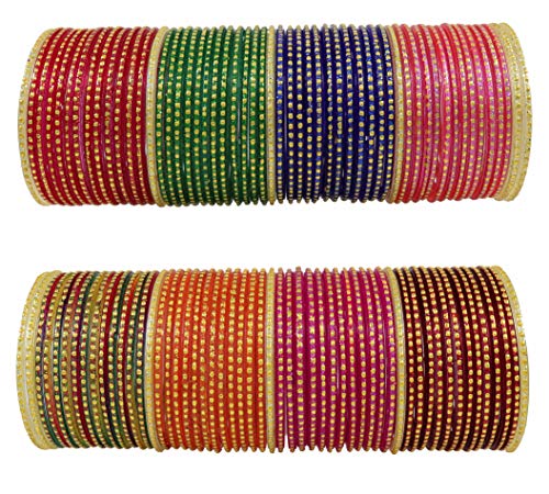 Image of NMII Stylish Glass Bangles Set For Women & Girls With Glossy Finished Polka Dots Work | Fancy Chudi For Girls | Wedding, Party & Gift