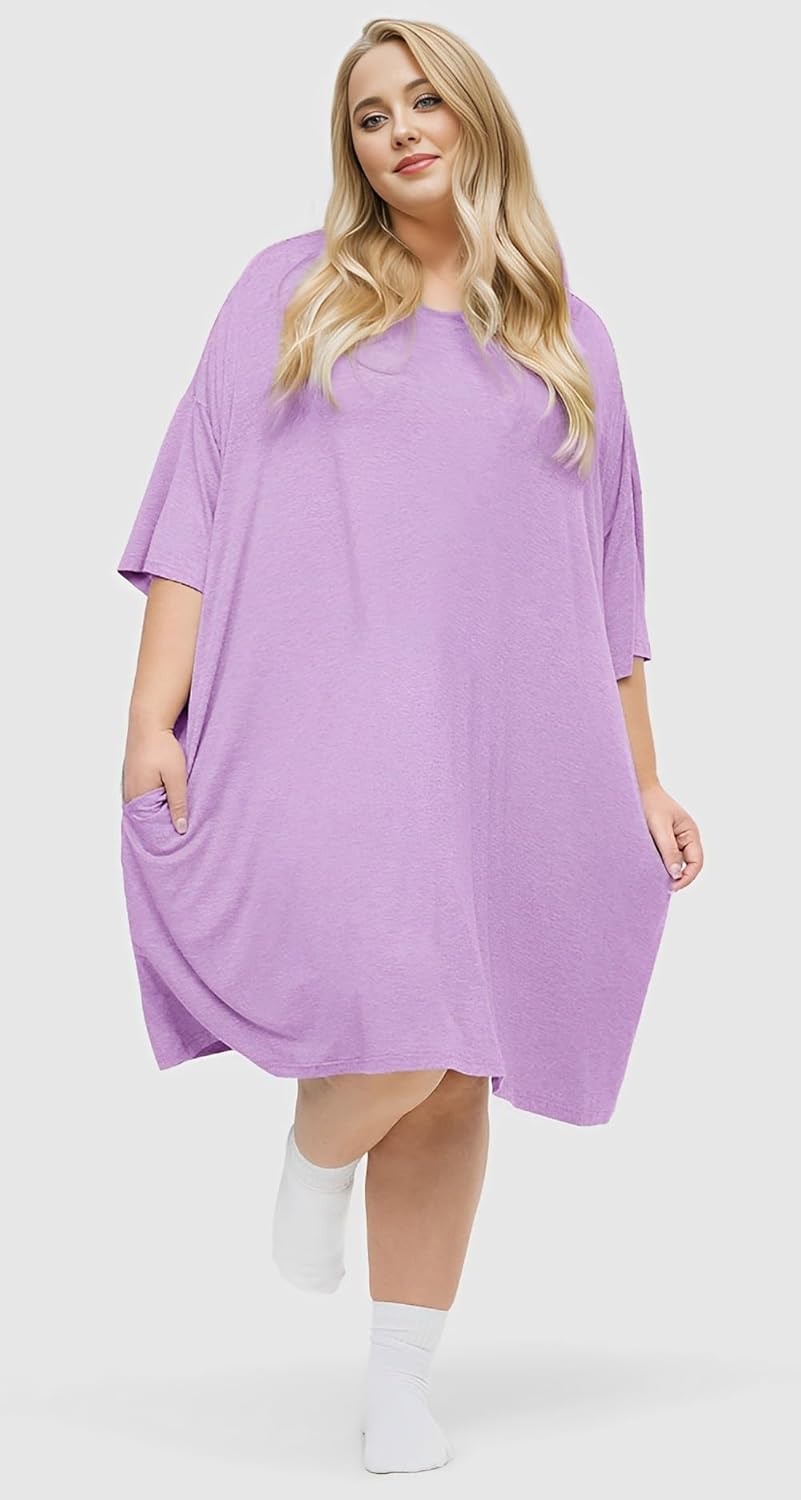 KFUBUO Plus Size Nightgowns for Women Oversized Sleep Tshirts Dress Short Sleeves Sleepwear With Pocket Fit S-5XL - Image 6