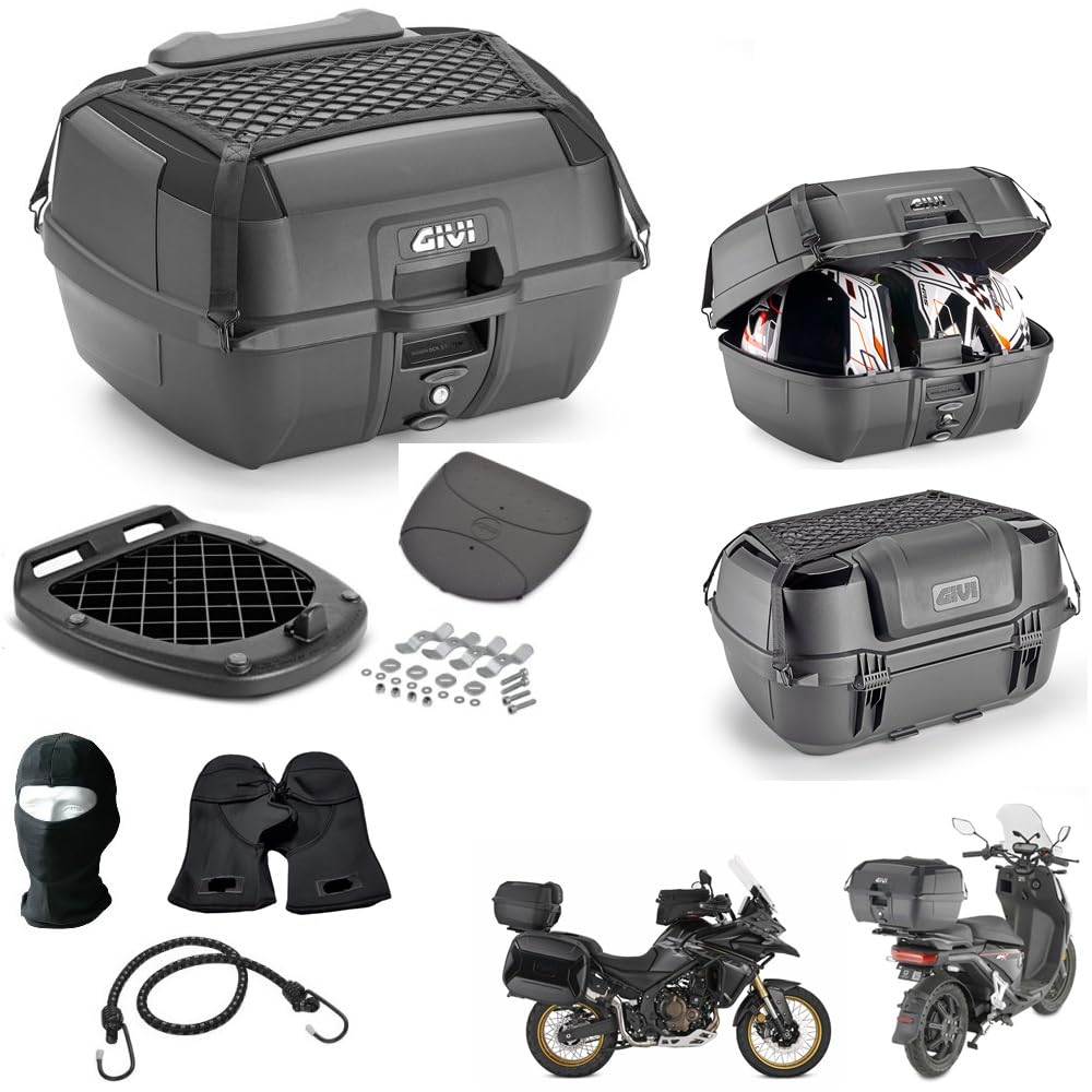 Compatible con 1450 Heritage Softtail Classic FLSTC Baúl B45B + Maleta Monolock 45 l todo negro baúl con red elástica + respaldo + alfombrilla + placa + kit de montaje
