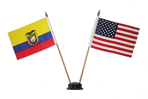 Miniatura 1 de USA & ECUADOR - Bandera pequeña de 4 x 6 pulgadas con soporte negro en un poste de plástico de 10 pulgadas