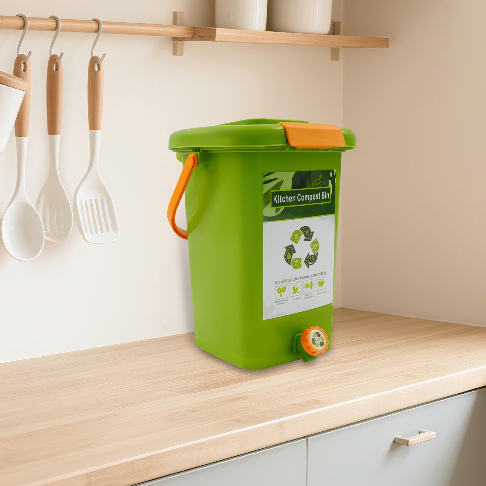 Kosz na kompost do kuchni, 15 l, wysokiej jakości kosz na śmieci organiczny z płytą filtrującą i kranem, bezzapachowy kosz na odpady organiczne z pokrywką, prostokątny pojemnik na kompost na balkon