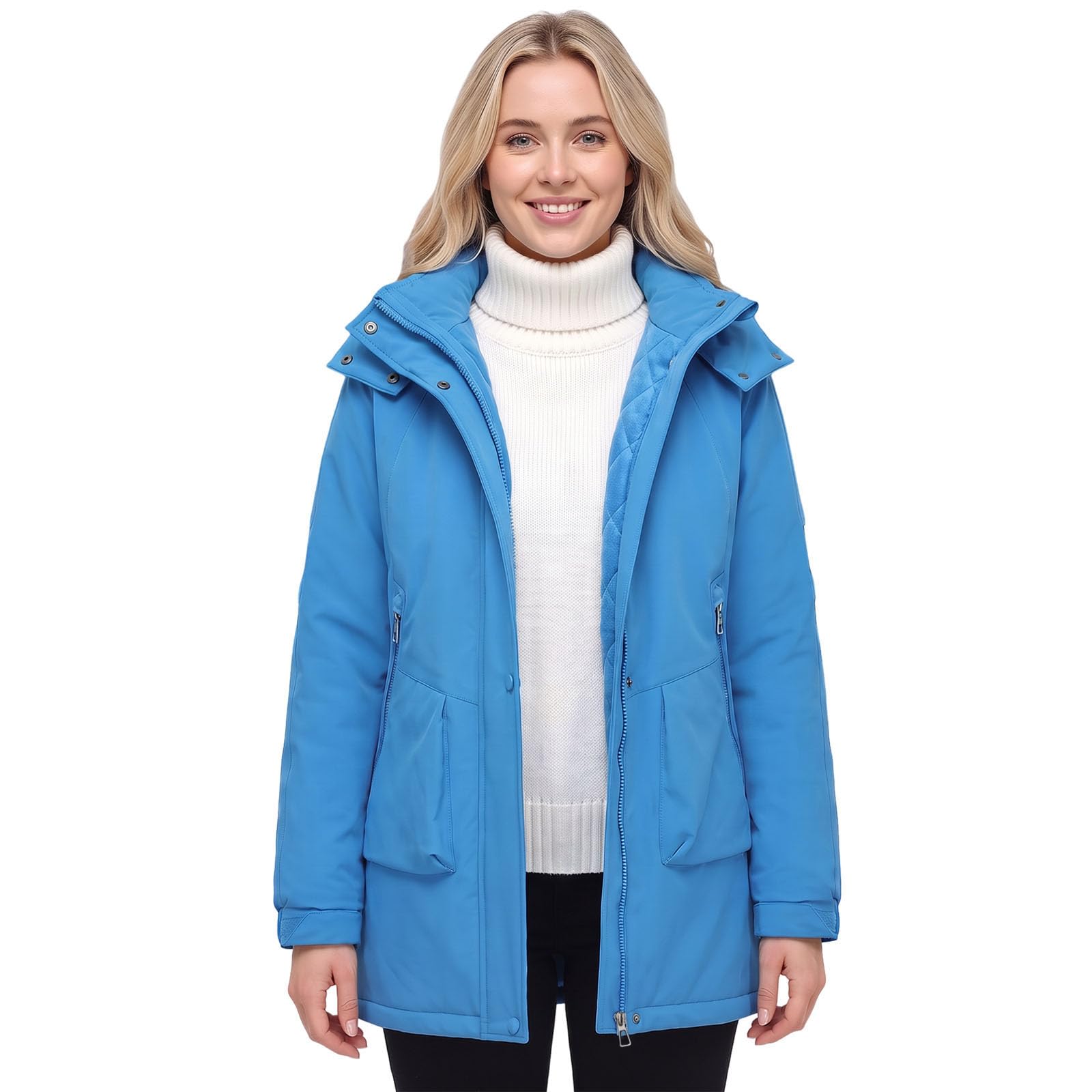 chiguomaoyi Leichte wasserdichte Jacken für Damen,warme,mit Fleece gefütterte,lange Softshell-Mäntel für Herbst und Winter