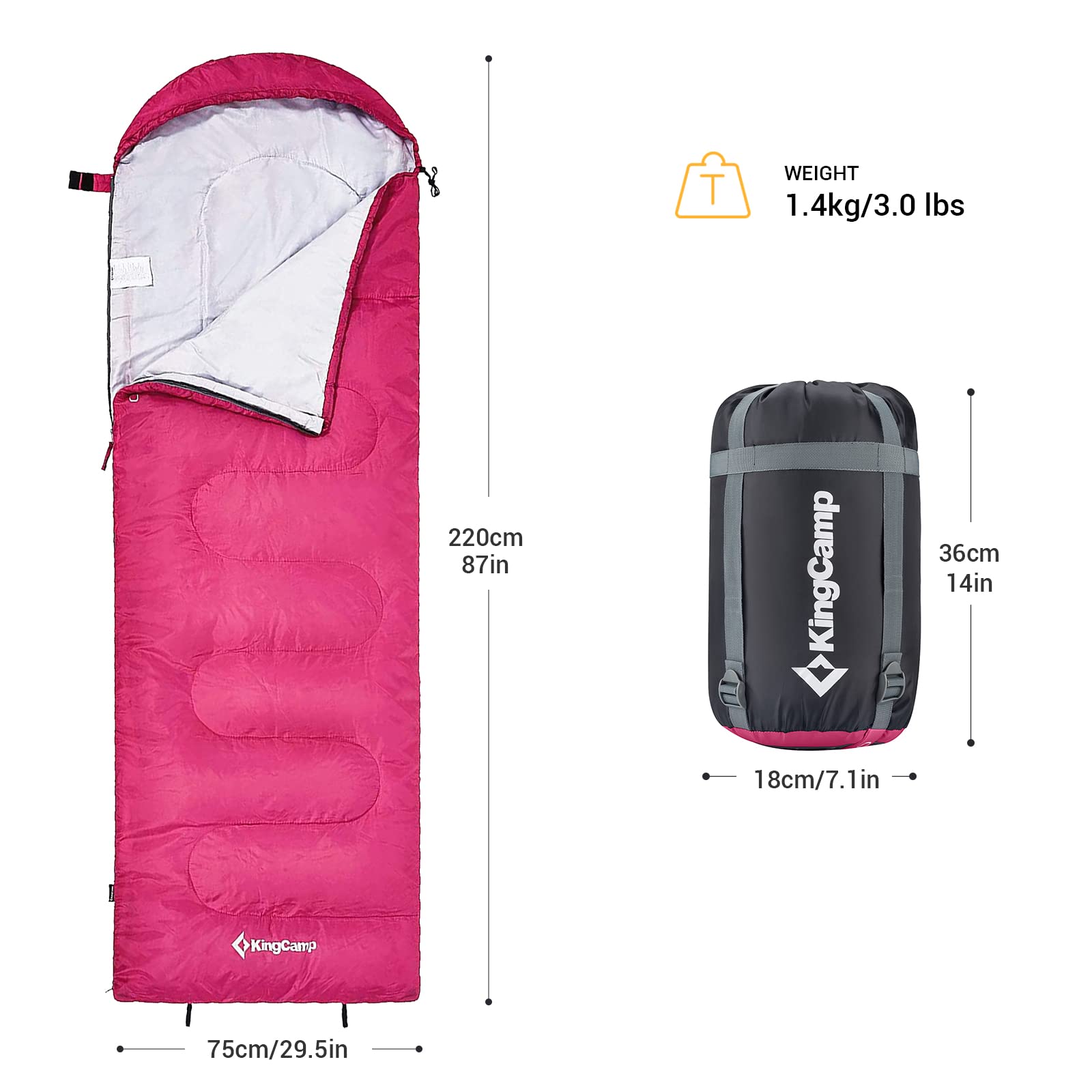 Sac De Couchage KingCamp 3 Saisons - Chaud, Léger Et Connectable Pour Camping Ou Rando
