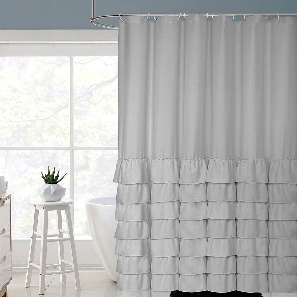 Grey Half Ruffle Shower Curtain