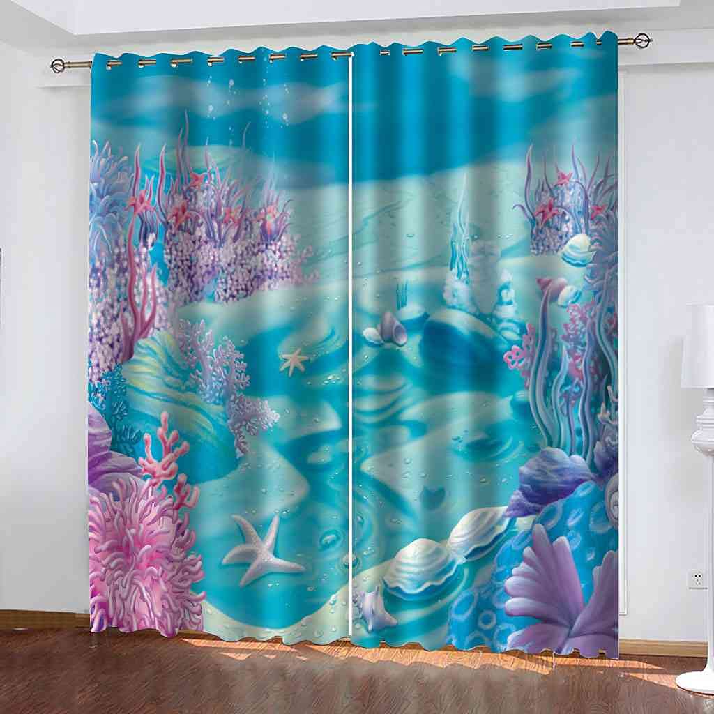 Rideau occultant enfant poisson de corail bleu 200x160cm pour chambre