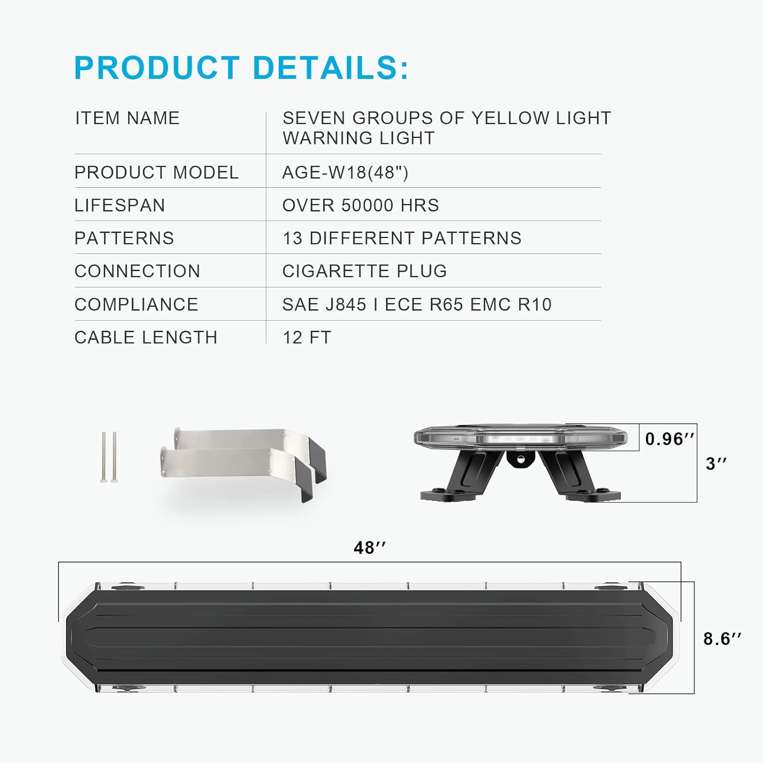 Agrieyes 48" High Bright Tow Truck Light Bar, Extremely Slim Strobe Light Bar, Rooftop Mount LED Amber Emergency Warning Lights for Trucks, Vehicle, Snowplow, Crane, Security, Construction