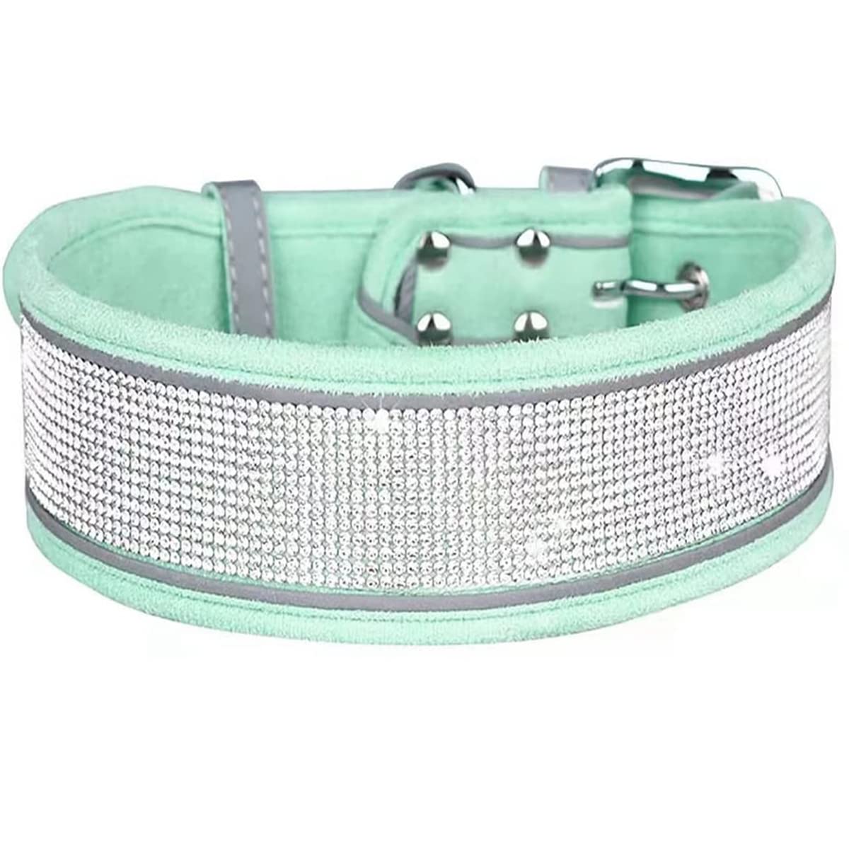 Collier pour chien réfléchissant et doux vert S Serijoars avec strass
