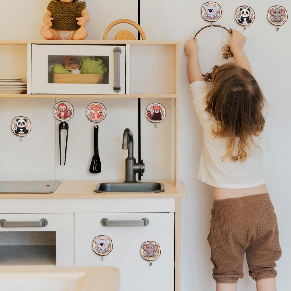 6 Ganci Autoadesivi Per Bambini YunBey - Design Animaletti, Legno Naturale, Portata 2.5kg - Foto 9