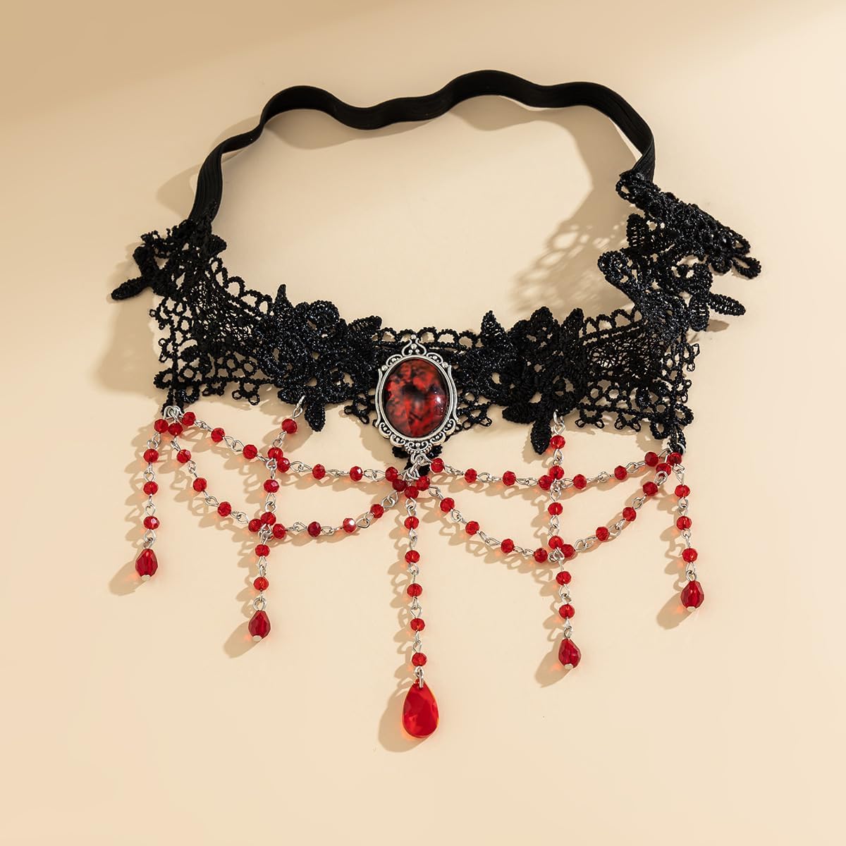 Gothic Style Leg Chain Red Crystal Blood Drop Leg Chain Black Sexy Lace Thigh Chains for Women Dancing Cosplay Masquerade Party Gift Jewelry