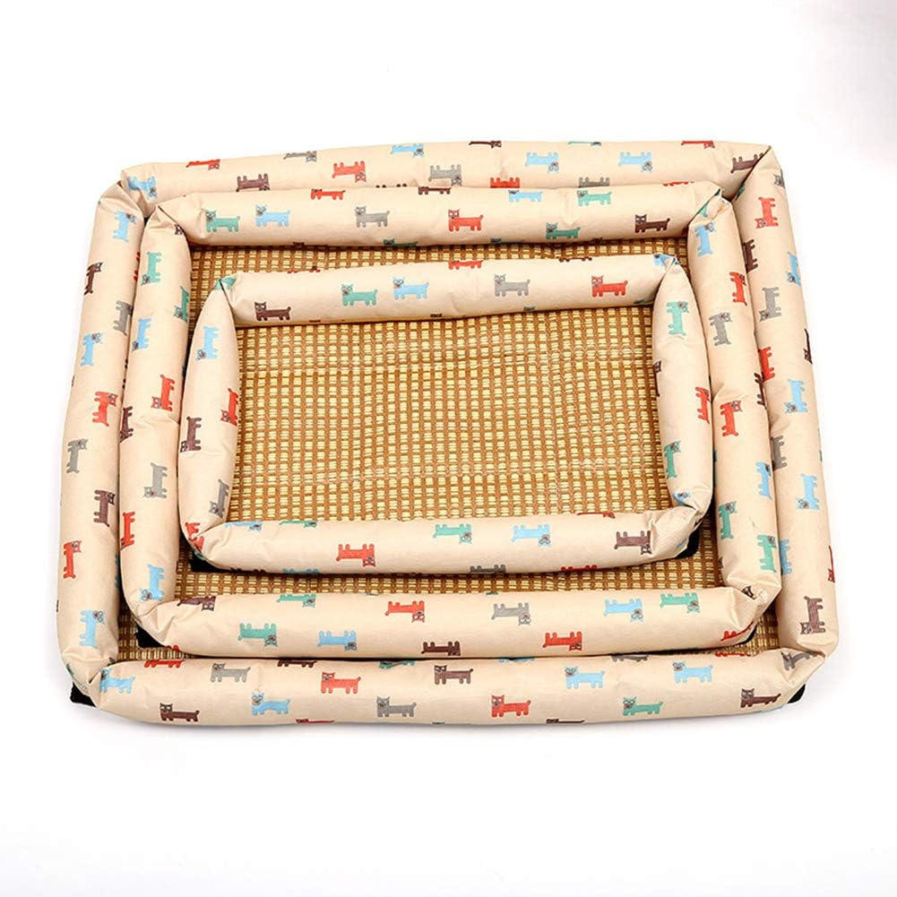 Tangpan Cat Printing Pet Dog Rectangle Bed (Cream,XL)