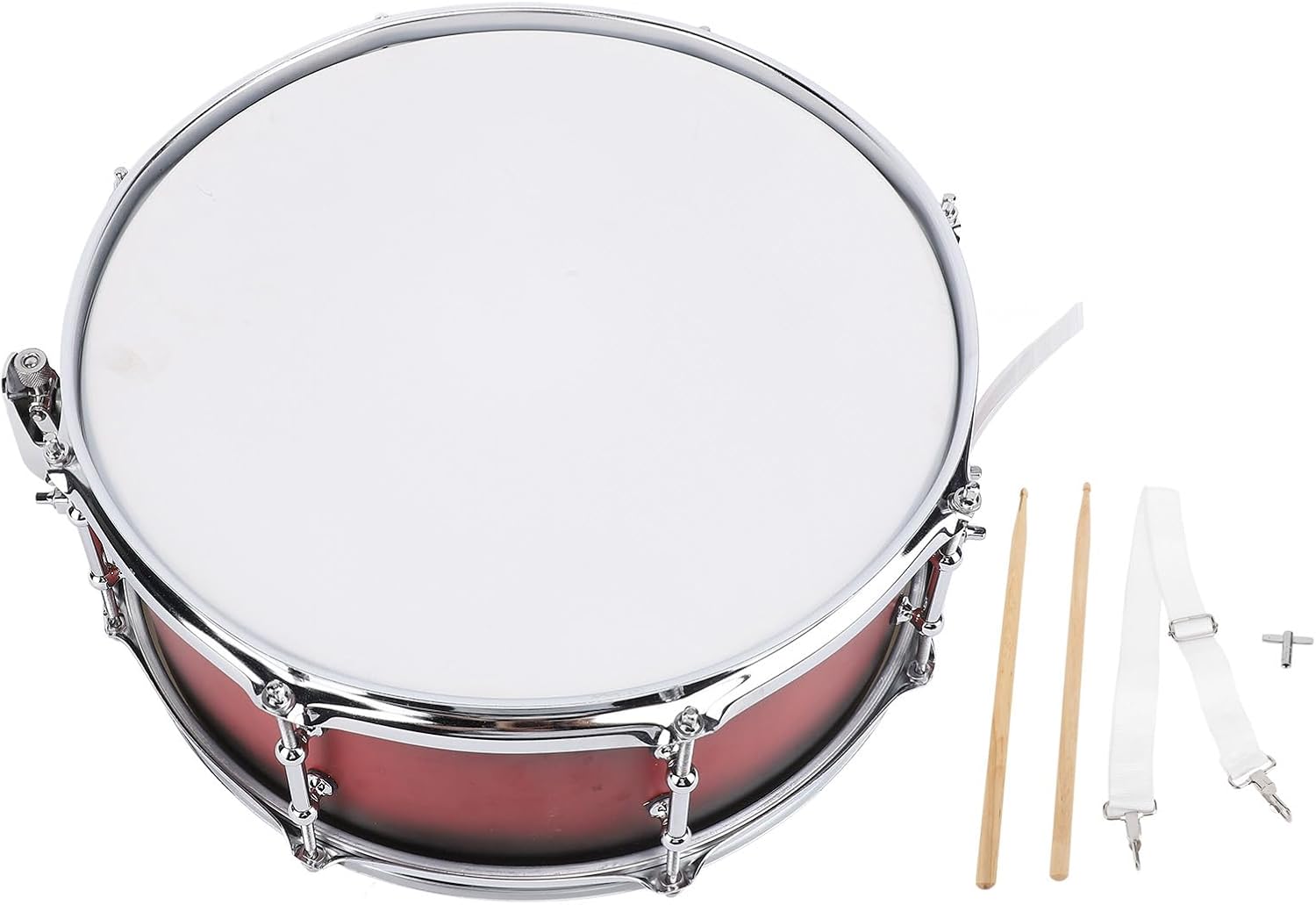 14in Snare Drum Kit PET Metal 8 Lug Snare Drum Marching Band Percussion Instruments with Sticks and Strap for Adults and Beginners