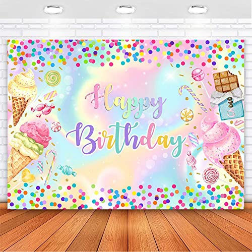 Avezano Ice Cream Birthday Backdrop Sweet Candy Dessert Birthday Party Photoshoot Background Candyland Party Colorful Bday Cake Table Banner (7x5ft)