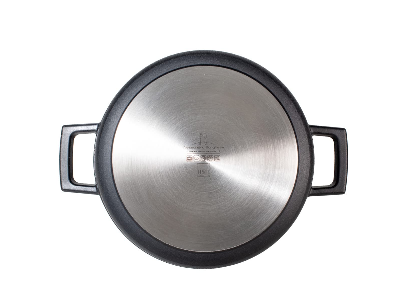 H&H Alessandro Borghese Essential Casseruola in Alluminio Pressofuso con Rivestimento Antiaderente Shot Blasting Tecnology adatto anche per cottura su piano ad induzione cm 24