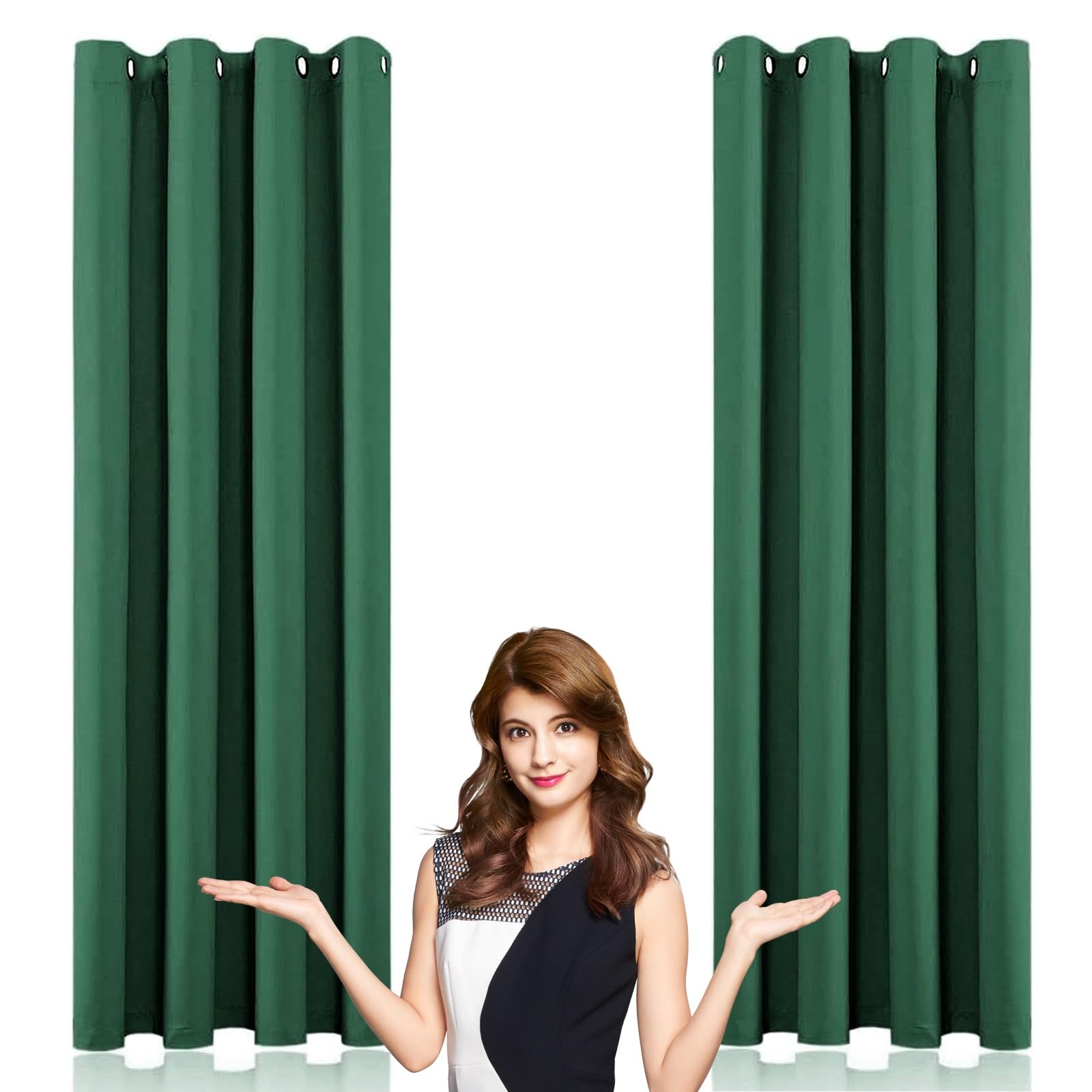 WUXXIANG 100% Blackout Curtains Eyelet 100 x 60 cm Thermal Insulated Soundproof, Total Blackout Curtains with Double-Sided, with Blackout Lining, for Windows and Doors, Green