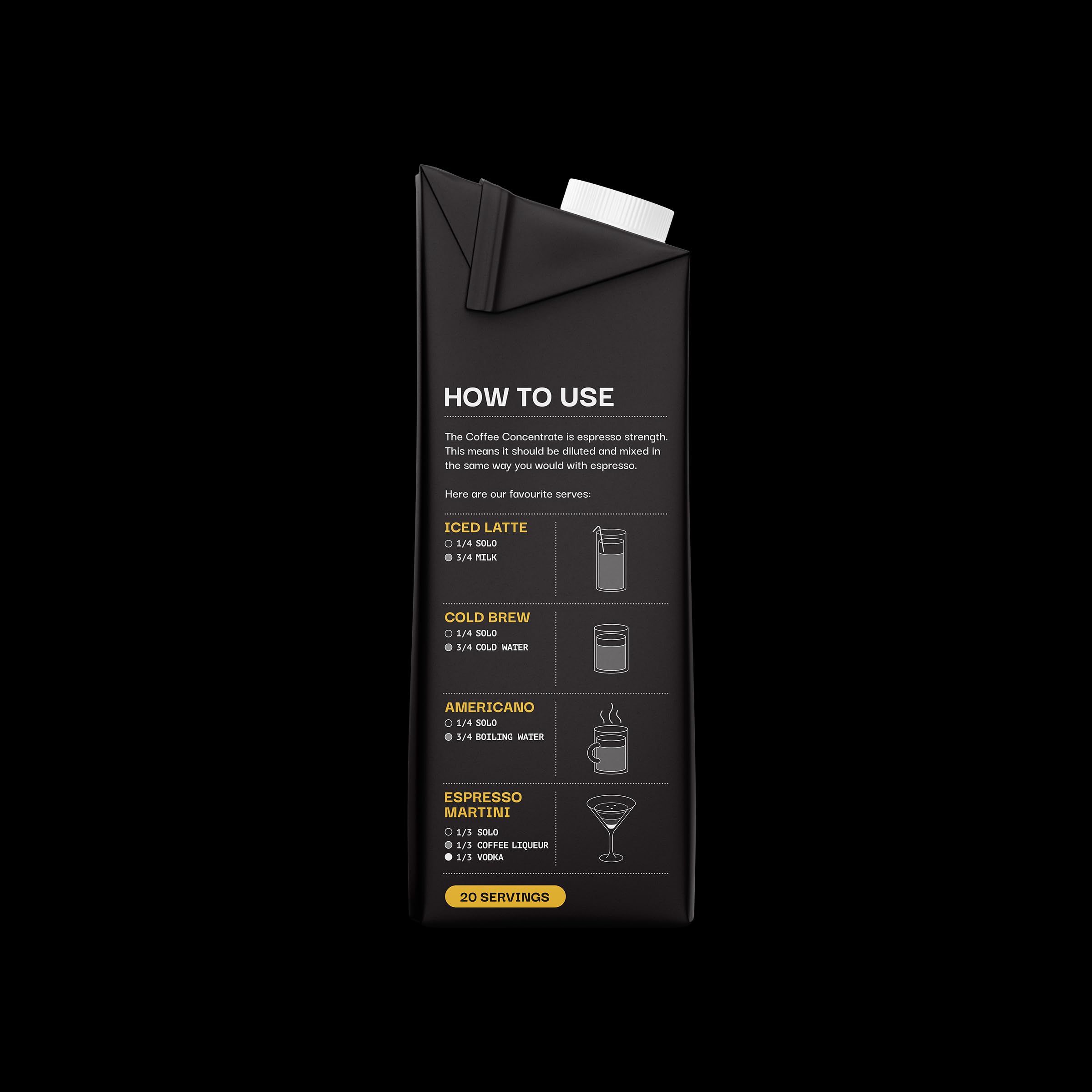 Solo Coffee - Cold Brew Kaffeekonzentrat, Espressostärke, Instantkaffee in Barista-Qualität, Eiskaffee und Espresso Martini-Mix, natürlich, 1 l, 20 doppelte Shots