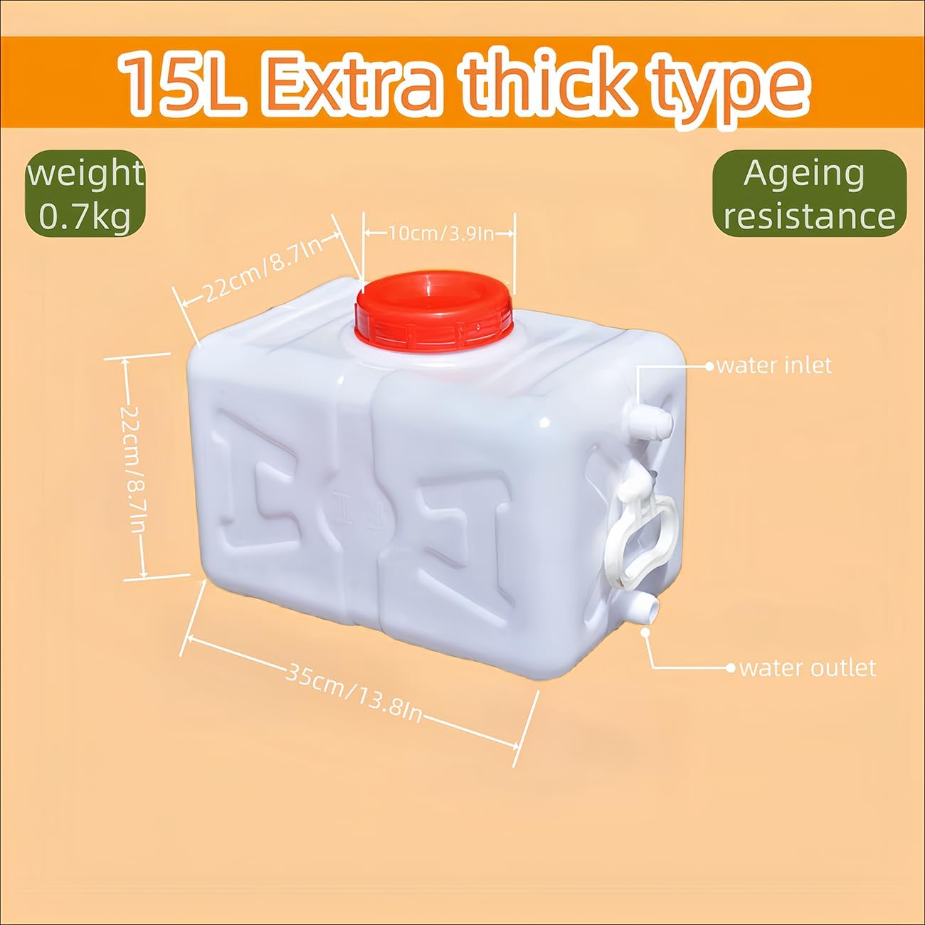 Plastic water storage tank emergency water storage 15L/30L camping and hiking water storage container multifunctional water tank (white,15L)