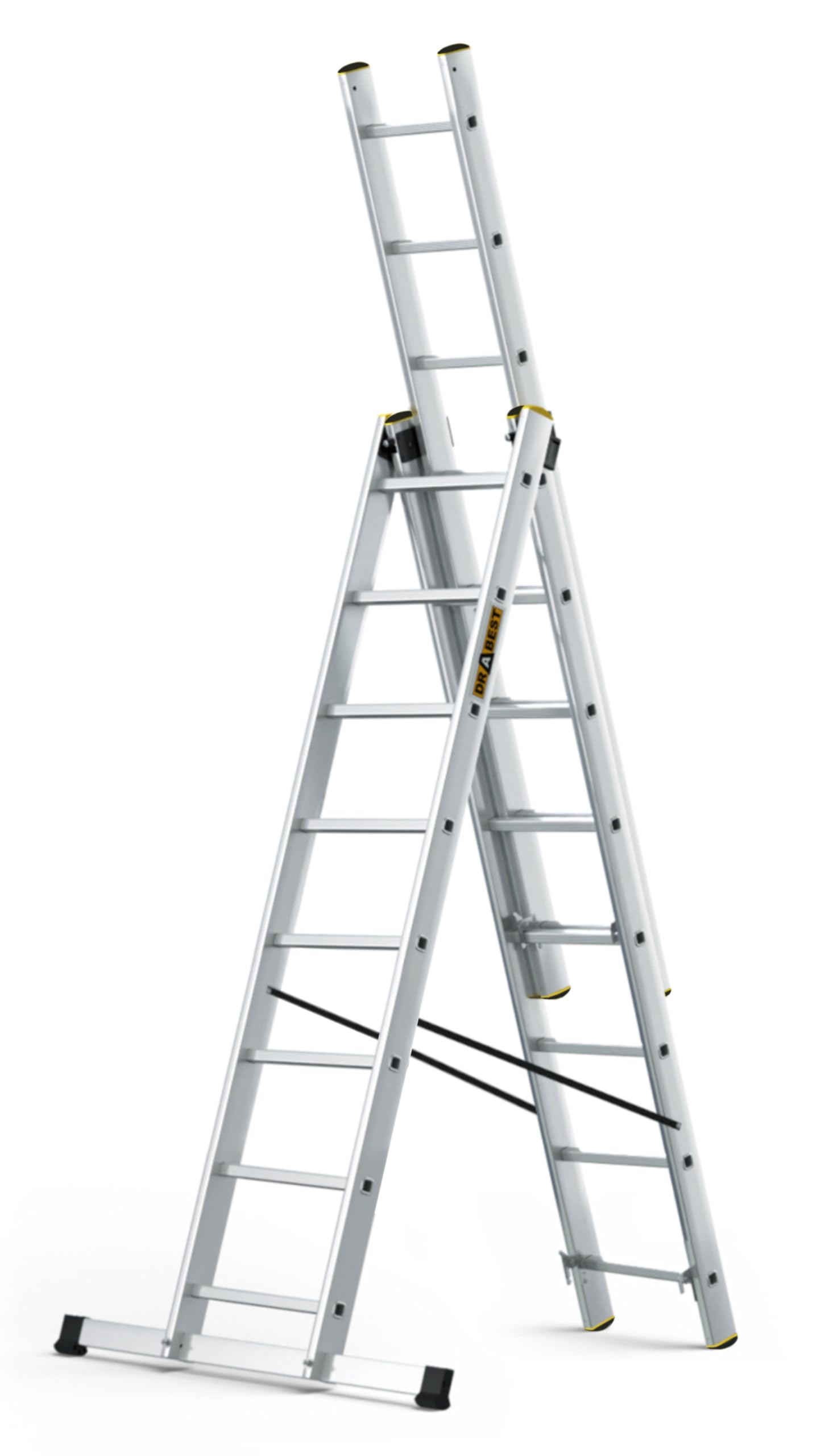 DRABEST PRO Series Aluminium Multi-Purpose 3-way Ladder 3 x 8 Step Ladder Combination Ladder Loadable up to 150 kg – Working Height 5.05 m – Incl. Hooks for Saucepan