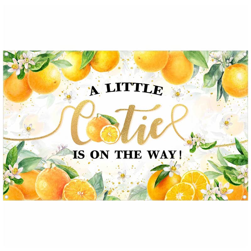 Swepuck 72x43inch A Little Cutie is On The Way Backdrop Orange Baby Shower Background Citrus Floral Gender Reveal Party Decorations Birthday Photo Banner