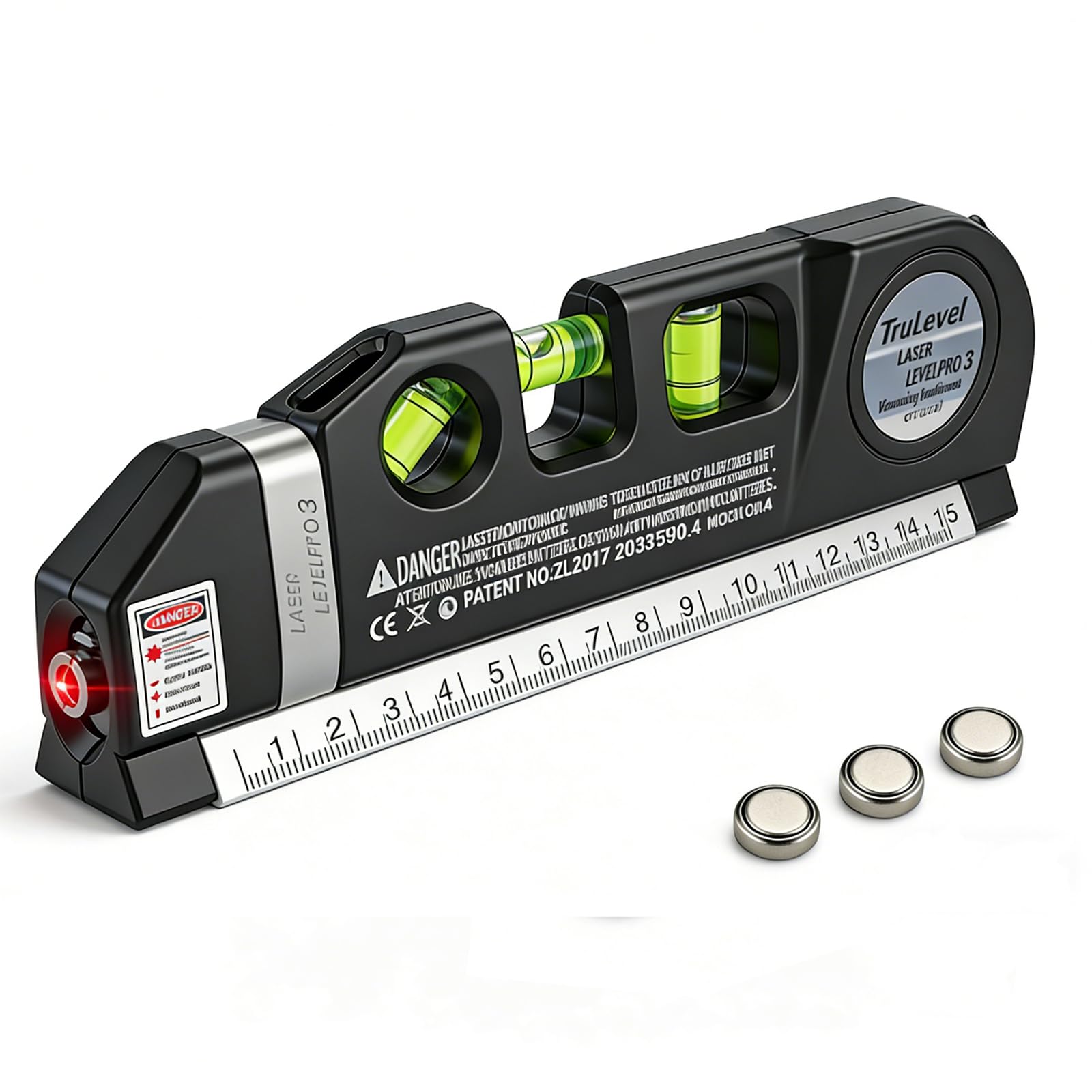 Laser Spirit Level, Multipurpose Laser Measure Tool, Spirit Level Standard Metric Ruler Measuring Tape for Photos Frame Picture Hanging 8ft/2.5M (White Base)