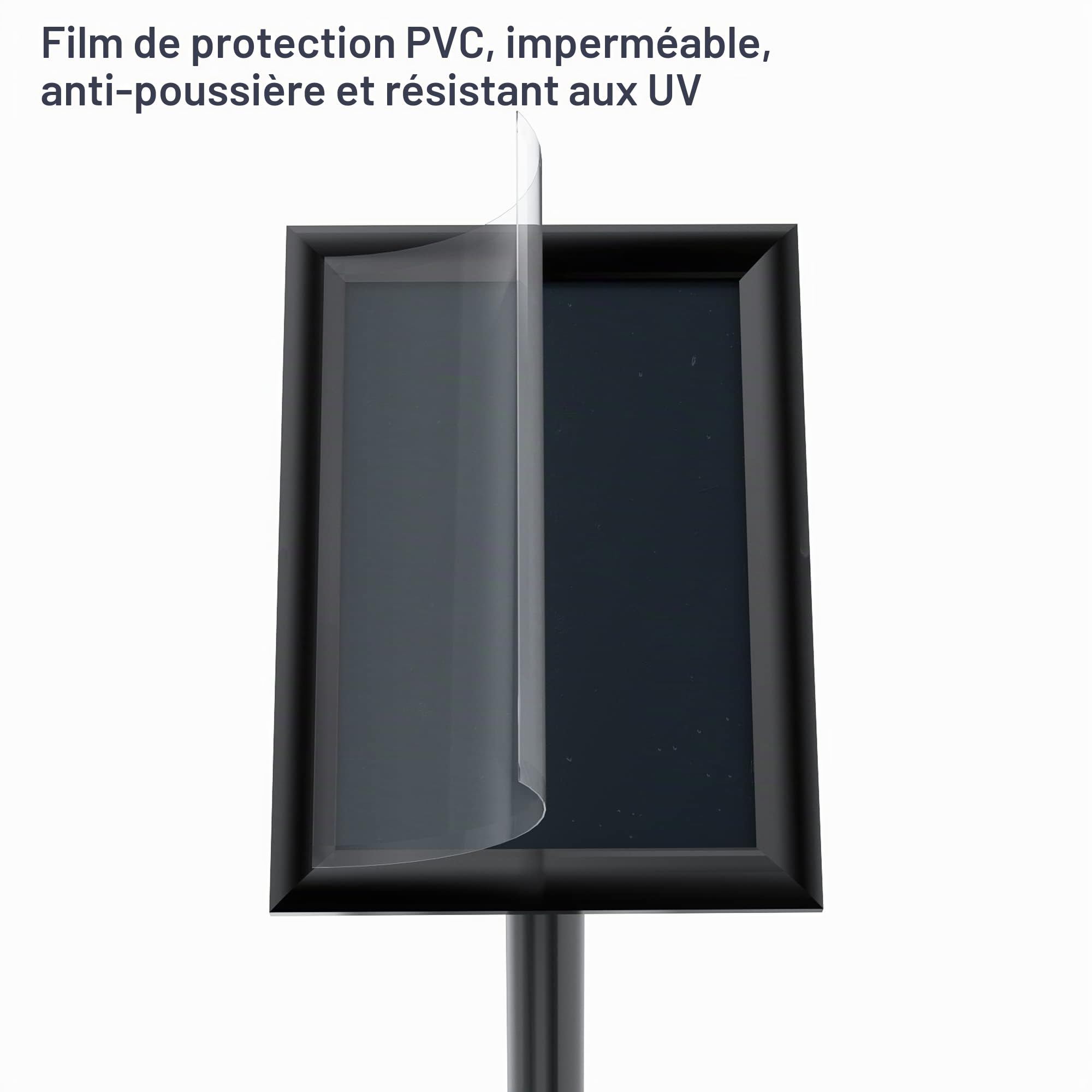 Support d'information en acier inoxydable - Réglable en hauteur - DIN A4 - 297 x 210 mm - Noir - A4