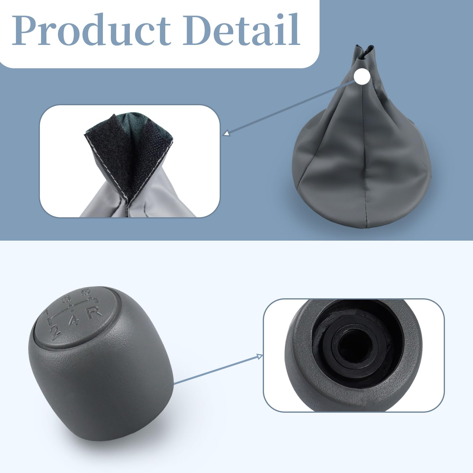 Cuffia Cambio e Pomello 5 Marce con Molla – Compatibile con Fiat Panda 169 2003-2011 – Kit Ricambio Leva Cambio Manuale Grigio