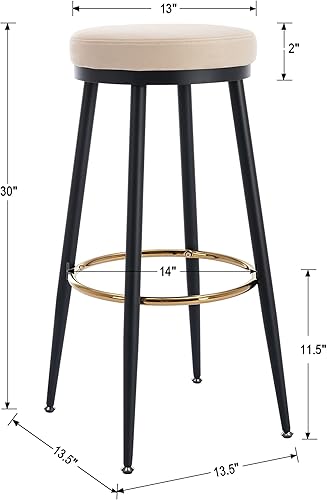 Miniatura 2 de chairus Juego de 2 taburetes de barra de 30 pulgadas, modernos taburetes de bar sin espalda con reposapiés dorado, cómodas sillas de bar de metal