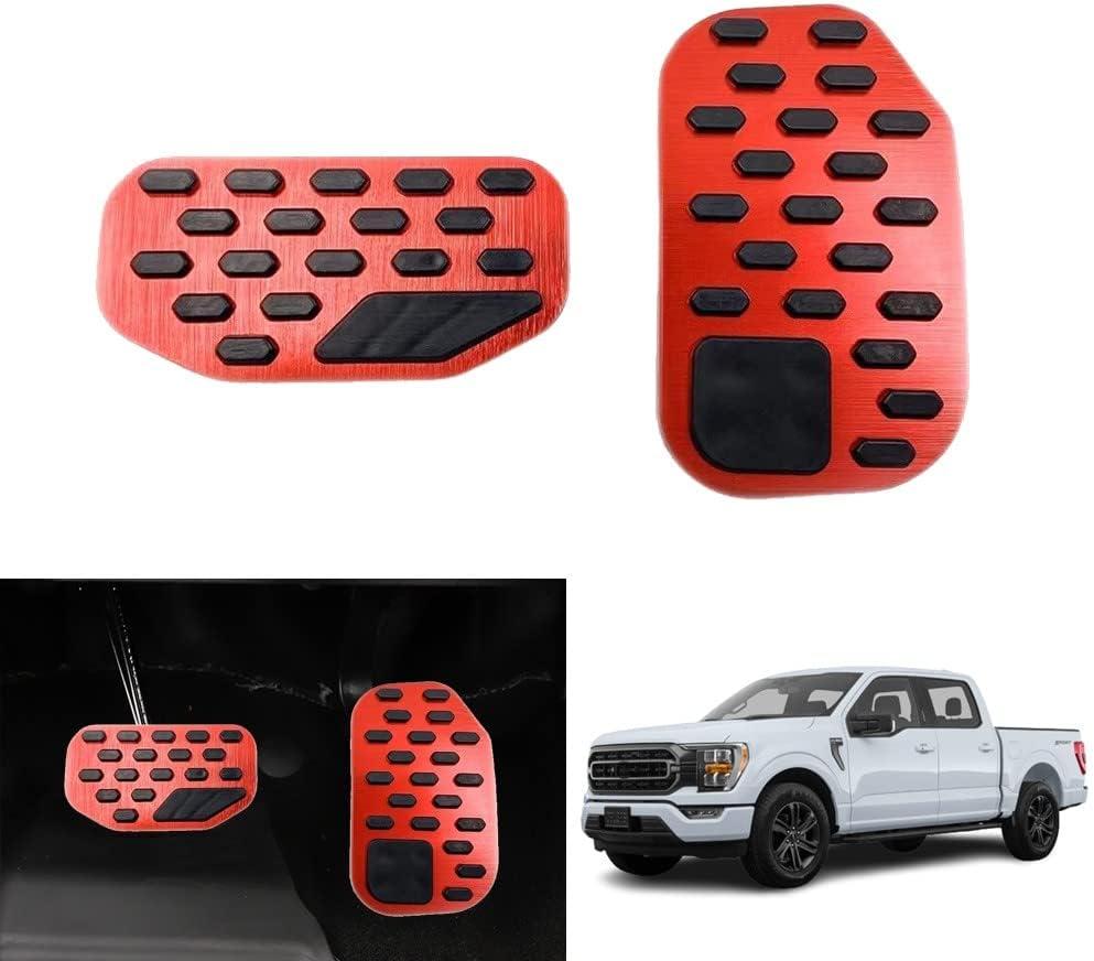 Kakash Custom Interior Accessories for Ford F-150/F150 Expedition 2021 2022 2023 Aluminium Alloy Gas Accelerator Pedal Covers,Anti-Slip No Drilling Brake Foot Pedal Pads 3 Pieces/Set(red)