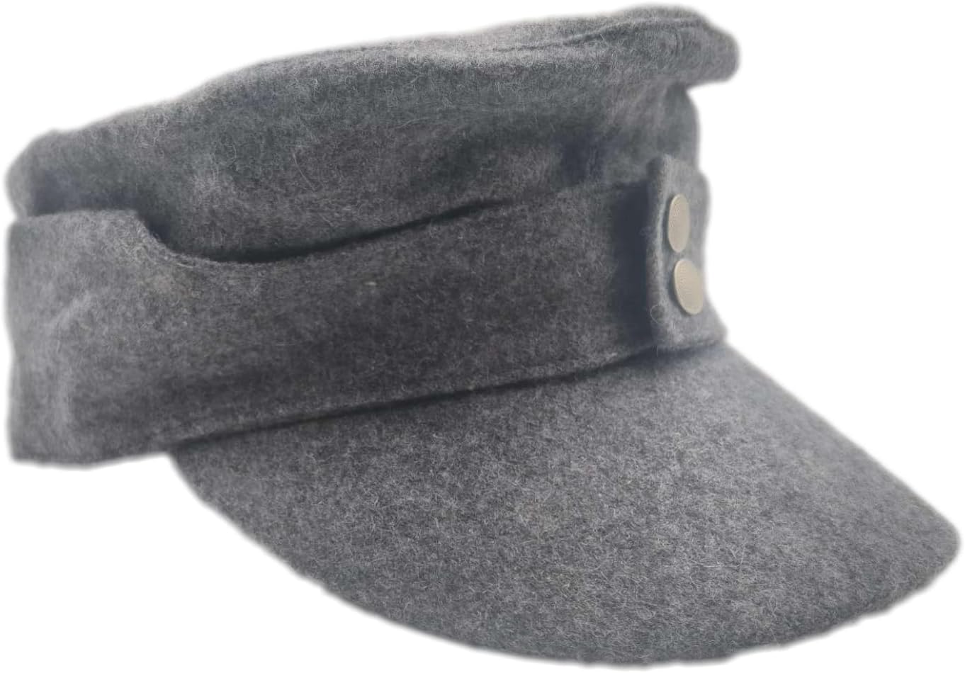 WWII German M43 Field Cap Gray Wool Military Hat for Collectors, Reenactment, 6 Sizes 56-61cm, Reinforced Stitching