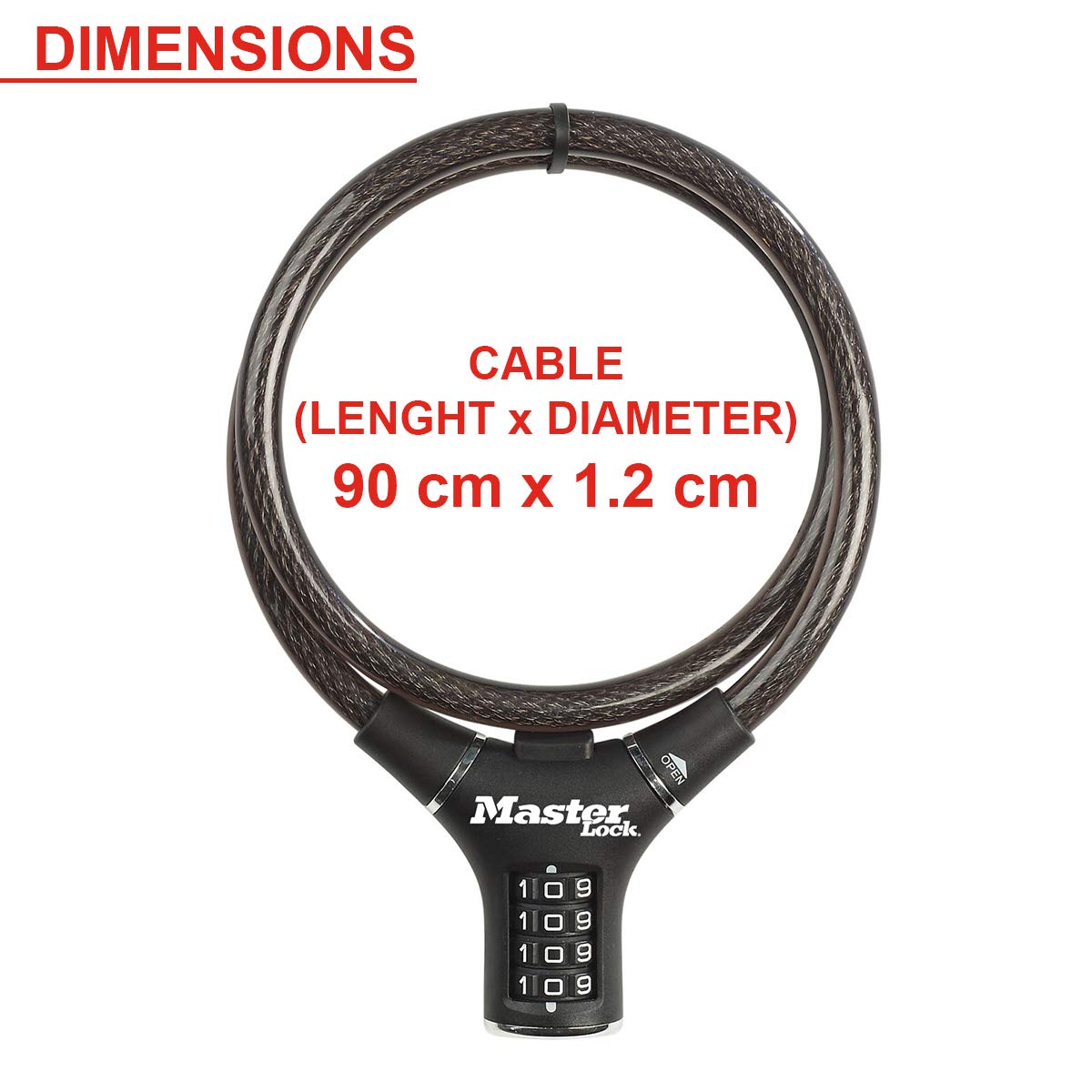 Master Lock Bike Cable Lock, Combination, 90 cm Cable, Outdoor
