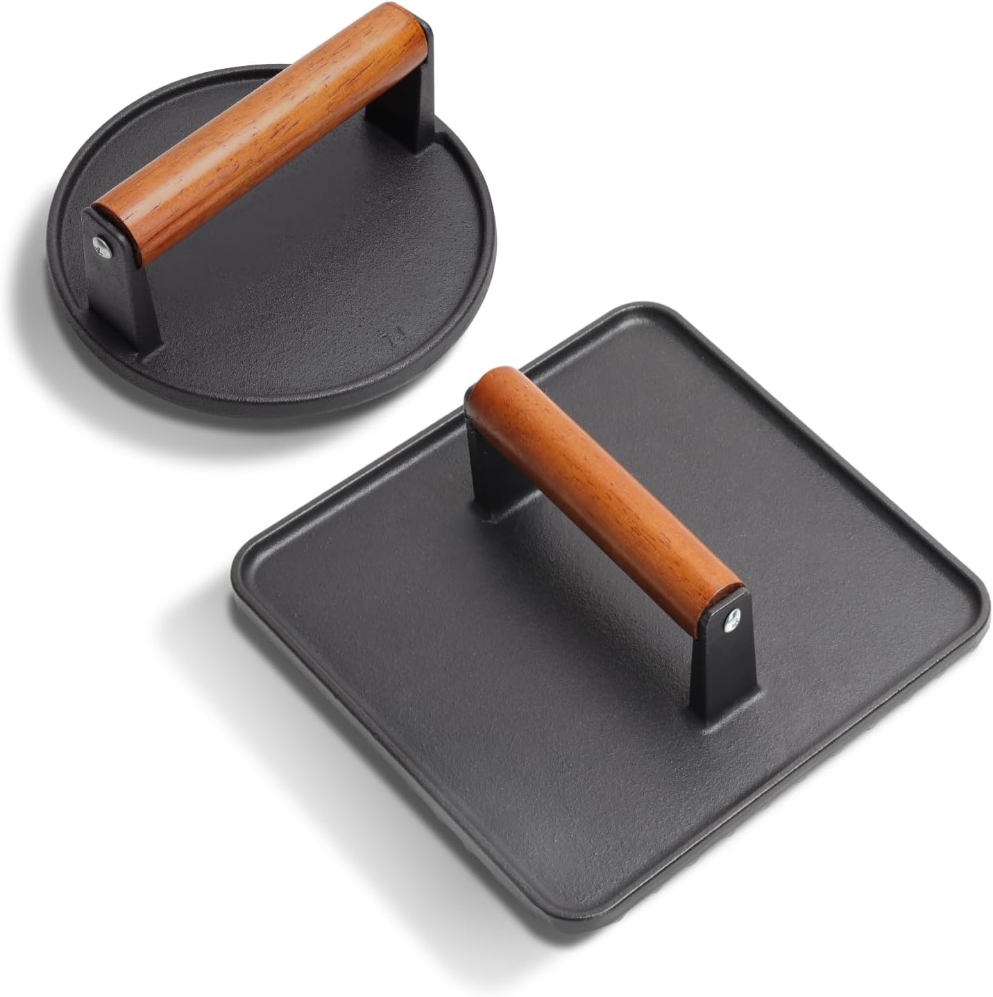 SafBbcue 10" Square Bacon Press & 7" Round Meat Press, Heavy Duty Cast Iron Griddle Press Smash Burger Press Compatible with Blackstone Flat Top Griddle Grills