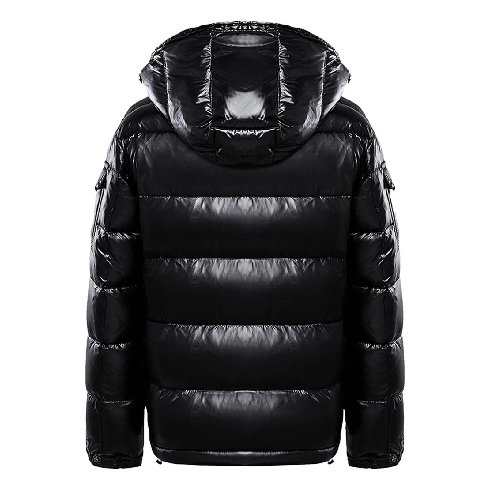 Veste Puffer pour femme - Doudoune brillante - Veste d'extérieur chaude - Manches longues - Veste matelassée - Couleur unie - Hiver - Neige - Avec capuche - Fermeture éclair - Métal brillant