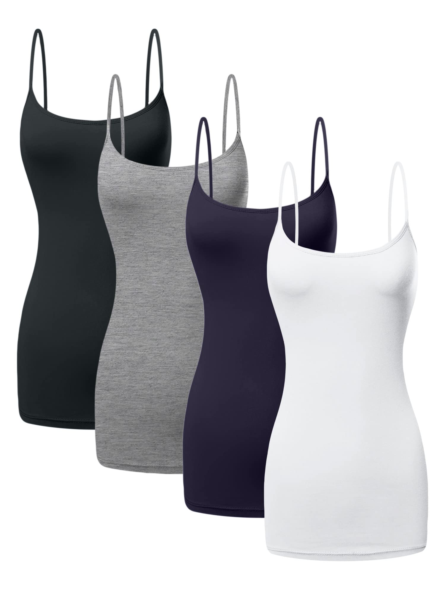 Long Cotton Camisole Spaghetti Strap Tank Top for Women Basic Cami Tops Womens Undershirts - Pack 1-4