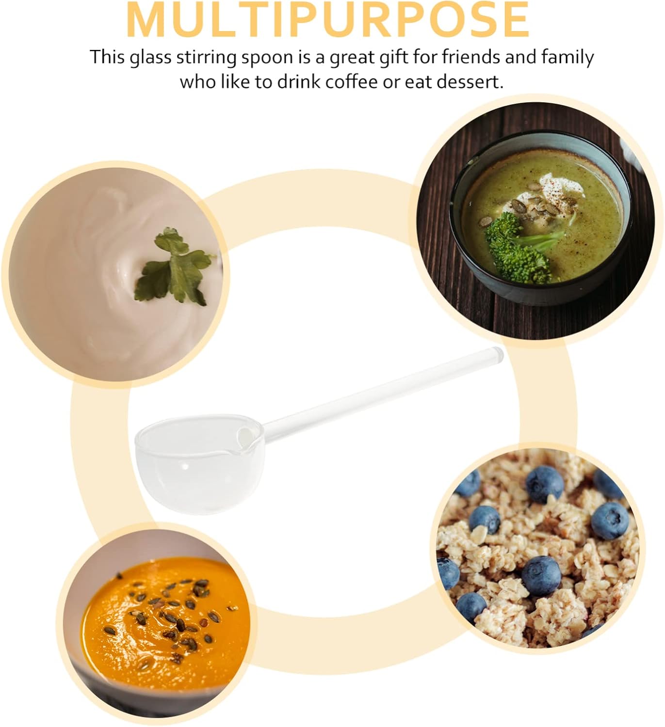 CALLARON Glass Spoon 10.03In Clear Stirring Spoon with Ergonomic Handle for Desserts Ice Cream Soup Serving Kitchen Utensil