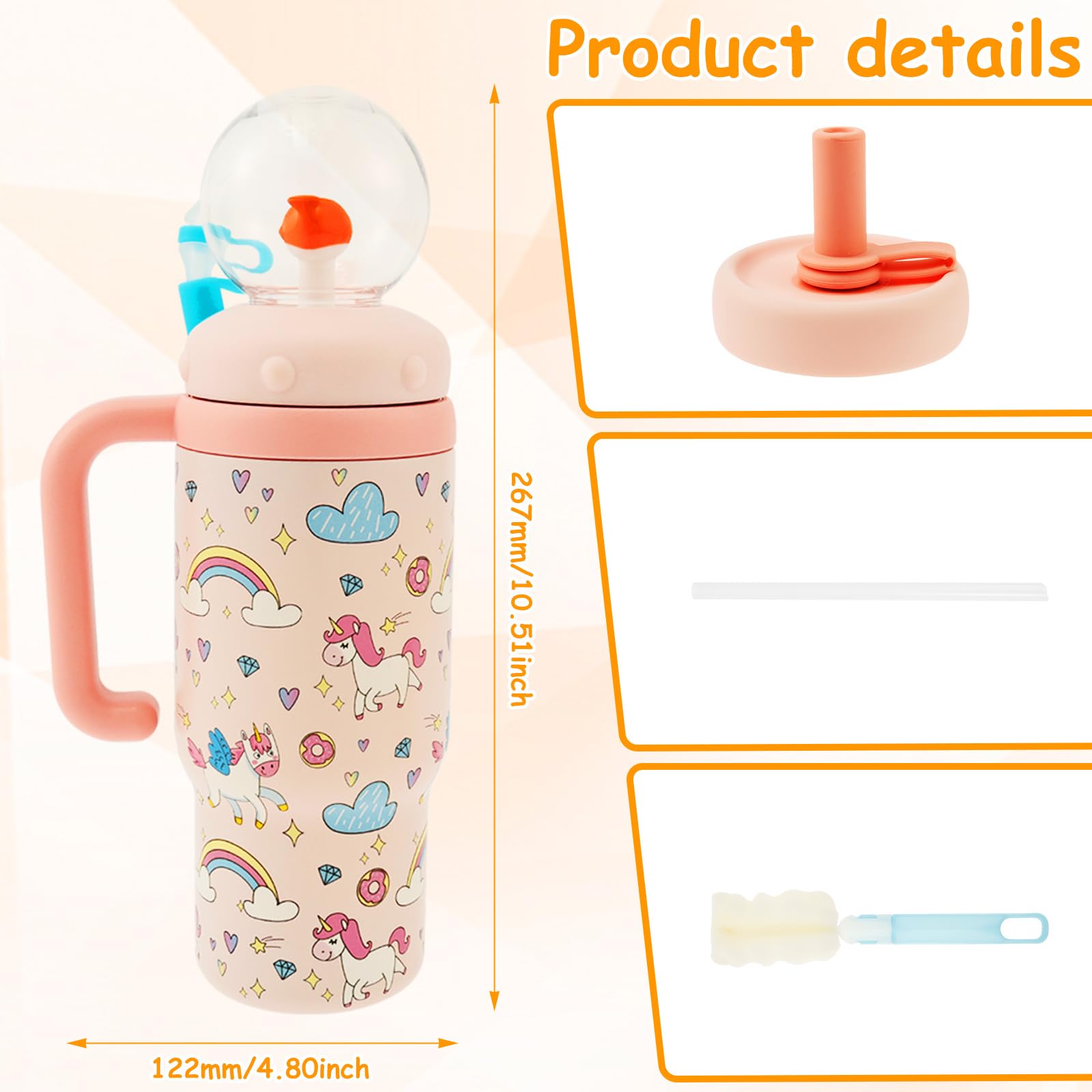 Edelstahl Walbrunnen Tumbler mit Griff,710ml,Auslaufsicherer Wal-Trinkbecher mit Henkeldeckel und Strohhalm, Süße Trinkflasche für Kinder, Jugendliche und Erwachsene,Spülmaschinenfest(Rosa)