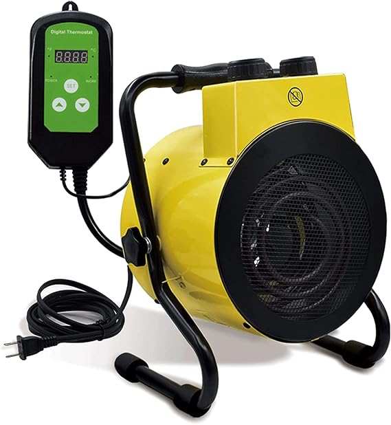 Electric Greenhouse Heater with Digital Thermostat for Green House, Grow Tent Heaters, Overheat Protection, Fast Heating for Workplace, Yellow