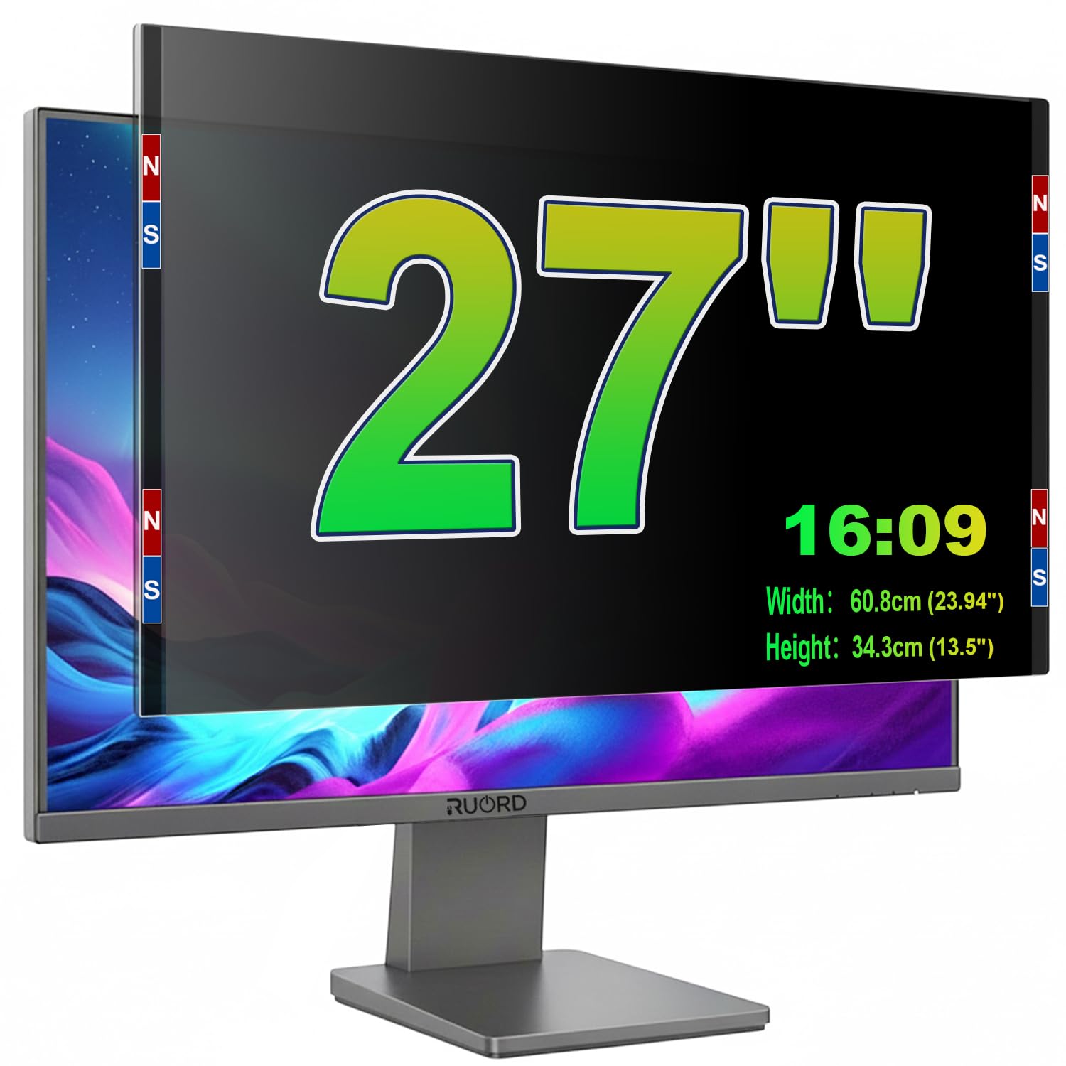 Magnético Protector de Privacidad Monitor 27 Pulgadas 16:9 - Filtro Luz Azul & Anti-Reflejo, Desmontable | Filtro de privacidad de acrílico Reutilizable por ambas Caras